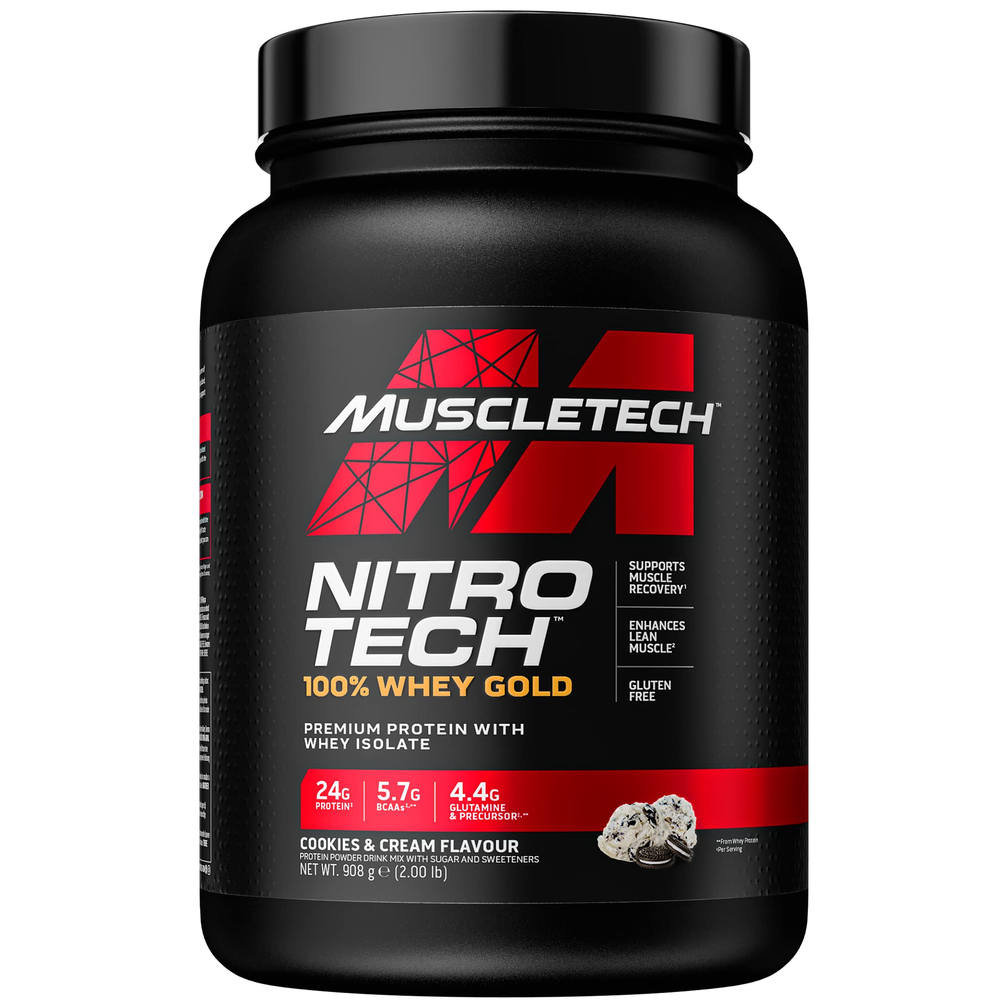 MuscleTech NitroTech 100% Whey Gold Protein Powder, Build Muscle Mass, Whey Isolate Protein Powder & Peptides, Protein Shake For Men & Women, 5.7g BCAA, 71 Servings, 2.27kg, Strawberry Shortcake