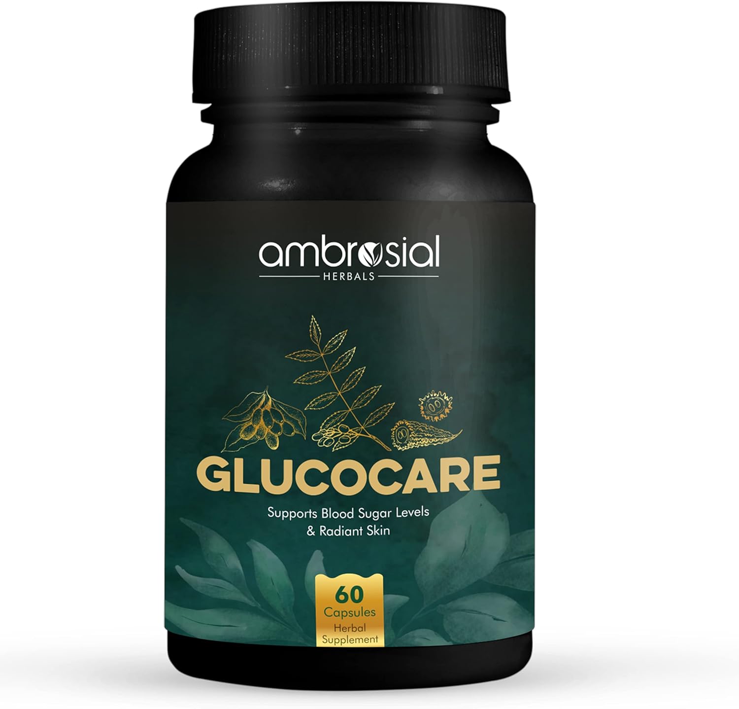 Ambrosial Glucocare | Bitter Melon | Neem | Black Plum (Jamun) | Sugar & Diabetes Support | Helps in Balancing Blood Sugar | 100% Natural Ingredients | 60 Tablets