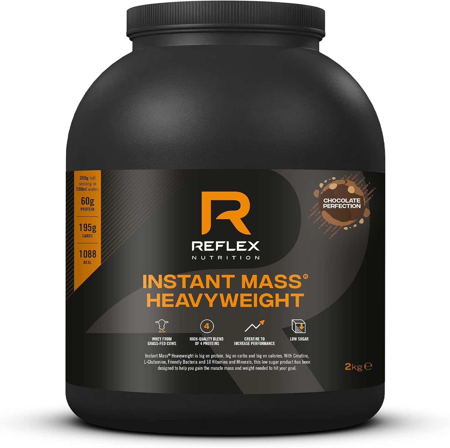 Reflex Nutrition Instant Mass Heavyweight - Mass Gainer - Over 1000 Kcal per Serving, 60g Protein, Creatine - High Calorie Post Workout or Before Bed Protein Shake (Chocolate Perfection, 2 kg)