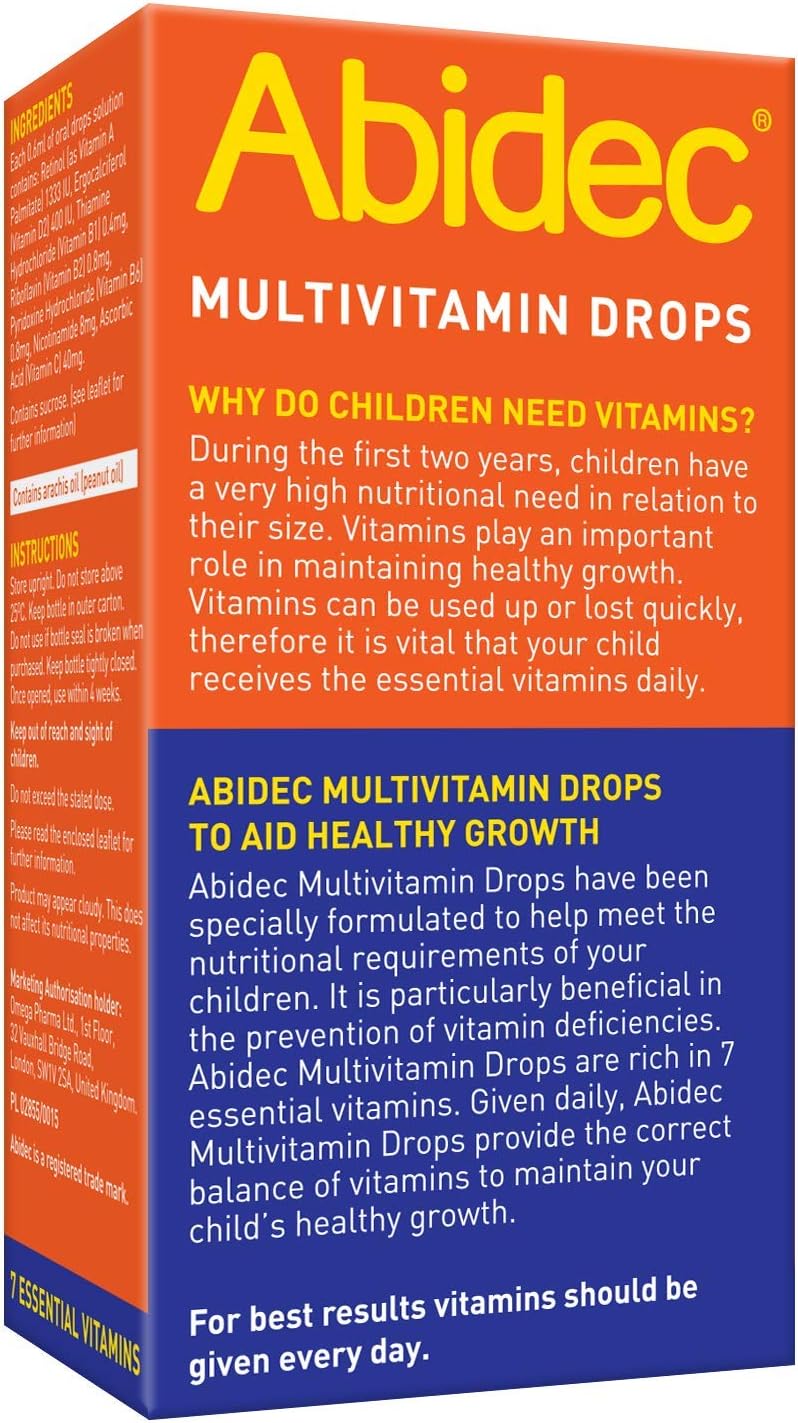 Abidec Kid Baby Multivitamin Drops – Aids Healthy Growth Contains Vitamin D, C and A – Suitable from Birth, Natural flavour and aroma, 25 ml