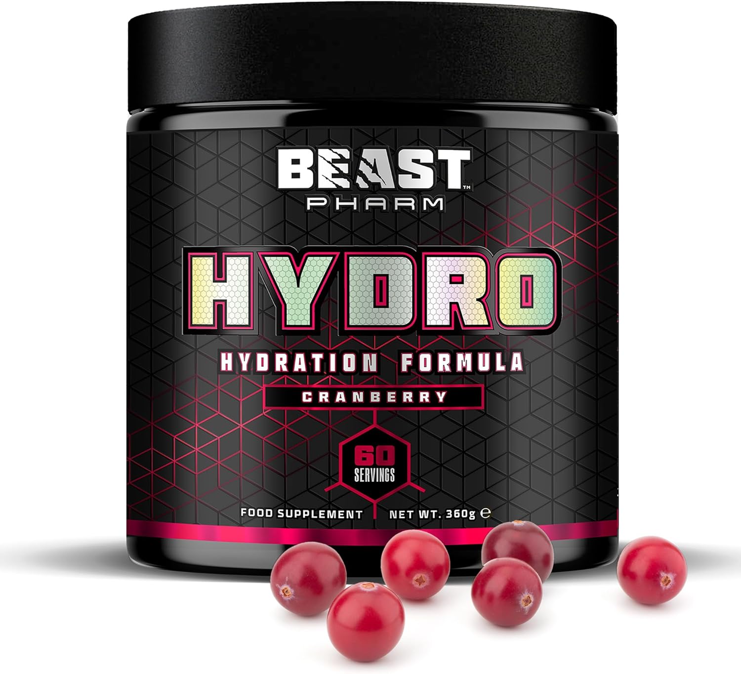 Beast Pharm | Hydration Electrolyte Powder | Eddie Hall's Hydro | 360g/60 Servings | Cranberry