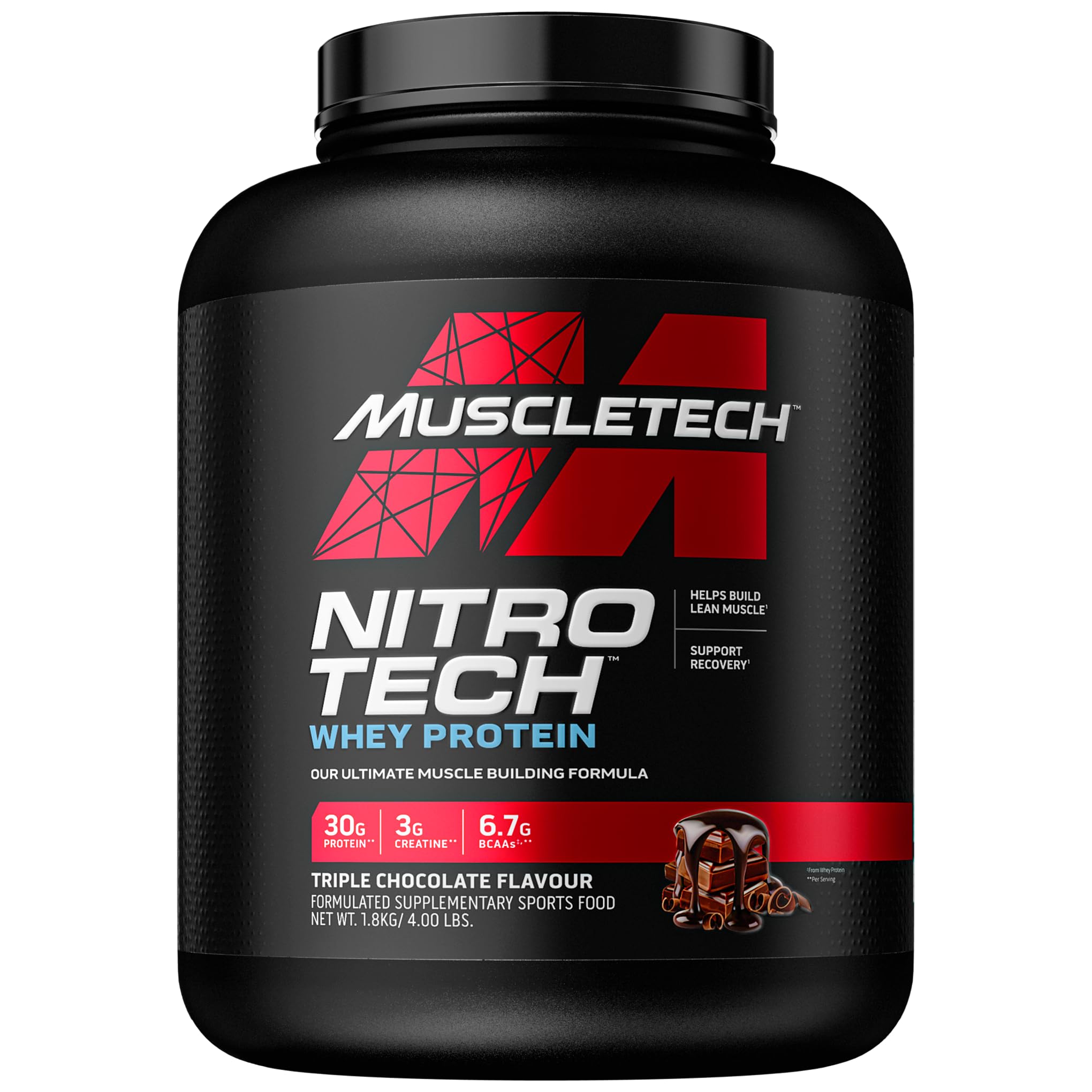 MuscleTech NitroTech Whey Protein Powder, Muscle Maintenance & Growth, Whey Isolate Protein Powder With 3g Creatine, Protein Shake For Men & Women, 6.8g BCAA, 40 Servings, 1.8g, Vanilla Cream