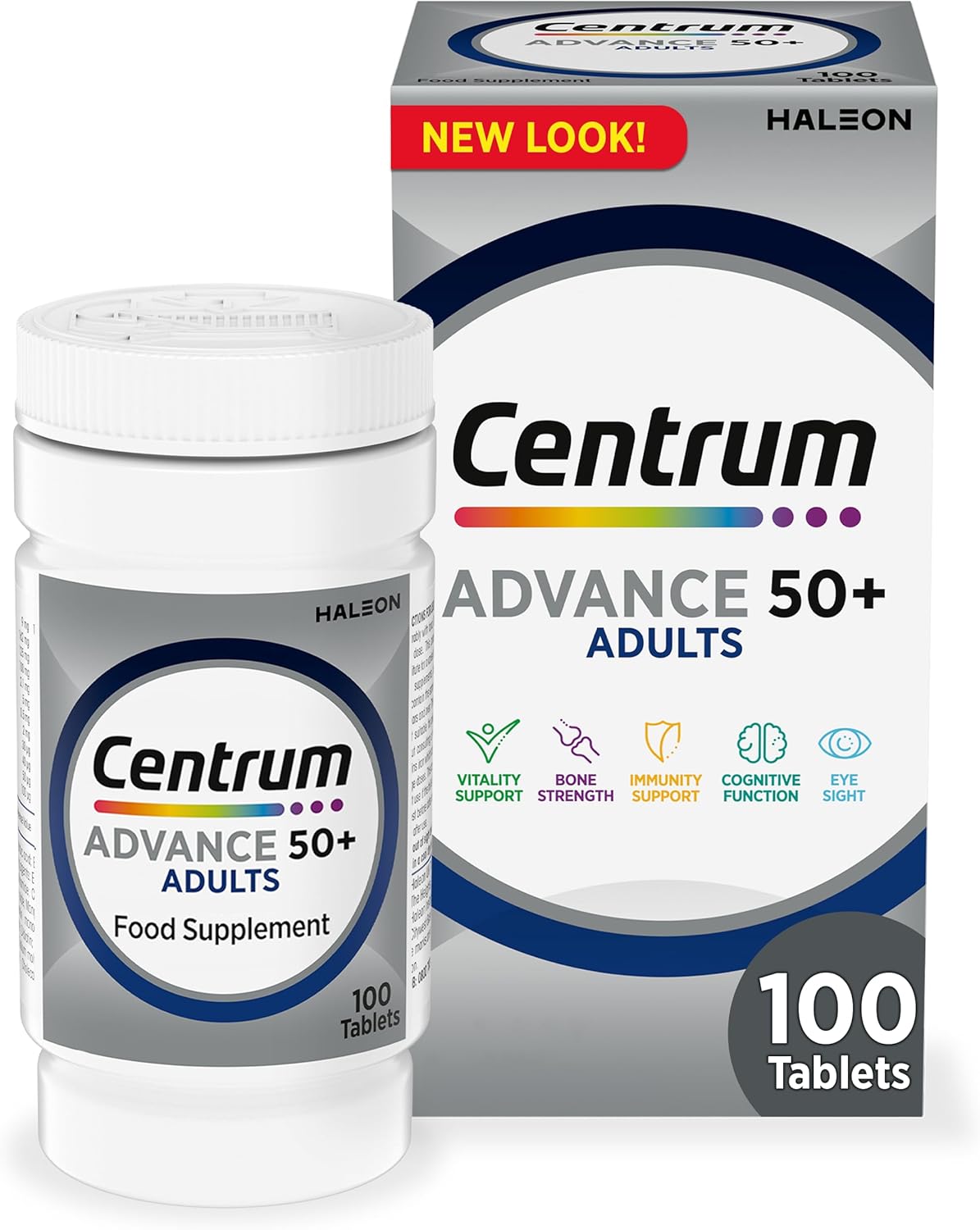 Centrum Advance 50+ Multivitamin Tablets for Men and Women, 100 Tablets, Vitamins with 24 Essential Nutrients, including Vitamin C, D, and Zinc (Packaging and Tablet colour may vary slightly)