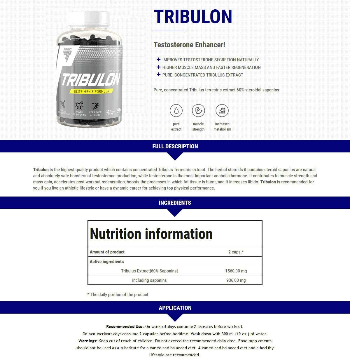 TREC Nutrition Boost Your Testosterone - Tribulon 120 Capsules, Extra Powerful Pro-Testosterone Formula for Enhanced Performance and Vitality