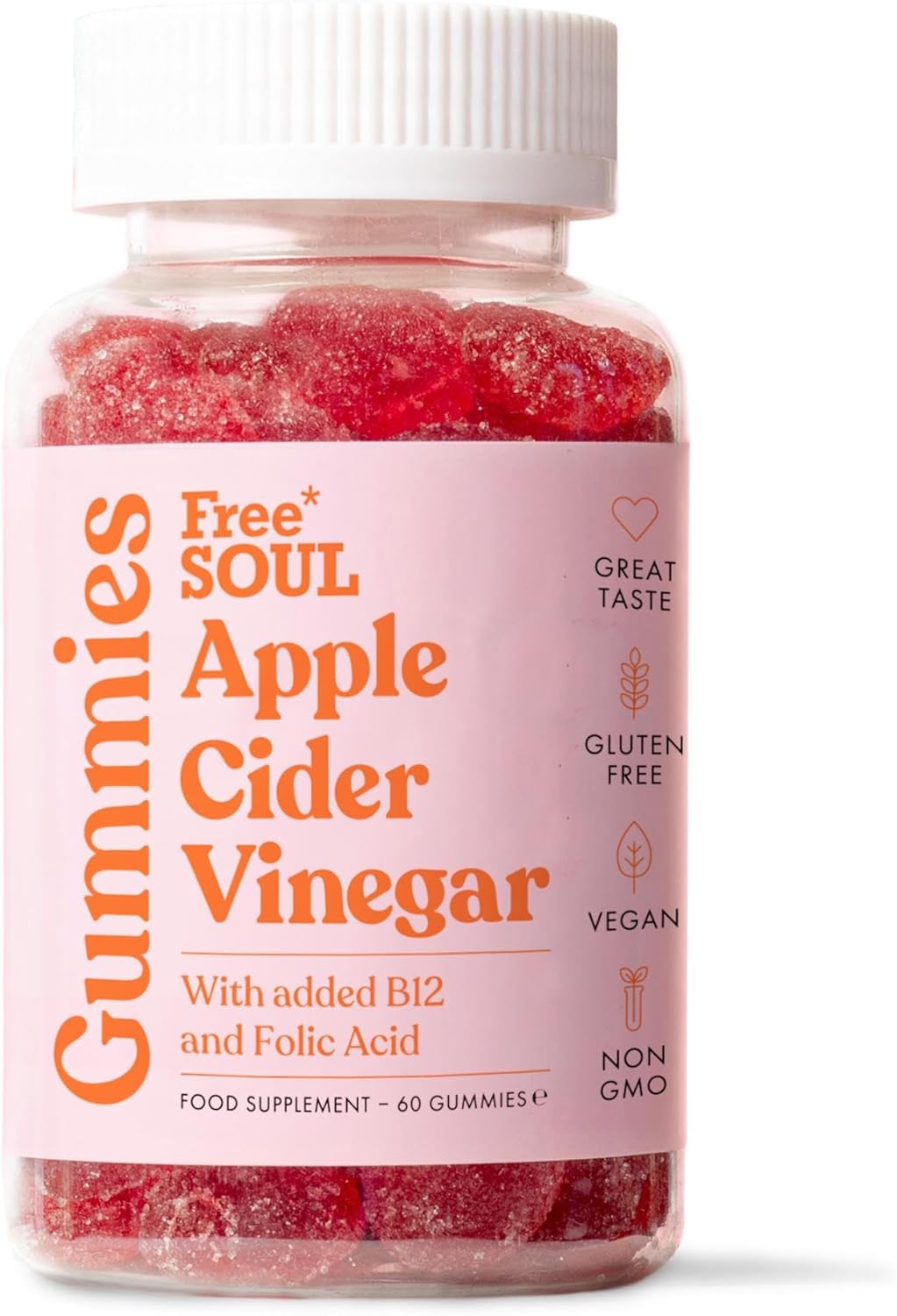 Apple Cider Vinegar Gummies with The Mother 1000mg Enhanced with Vitamin B12 & Folic Acid – 60 High Strength ACV Vegan Capsules with Pomegranate & Beetroot Powder – Natural Ingredients – Free Soul