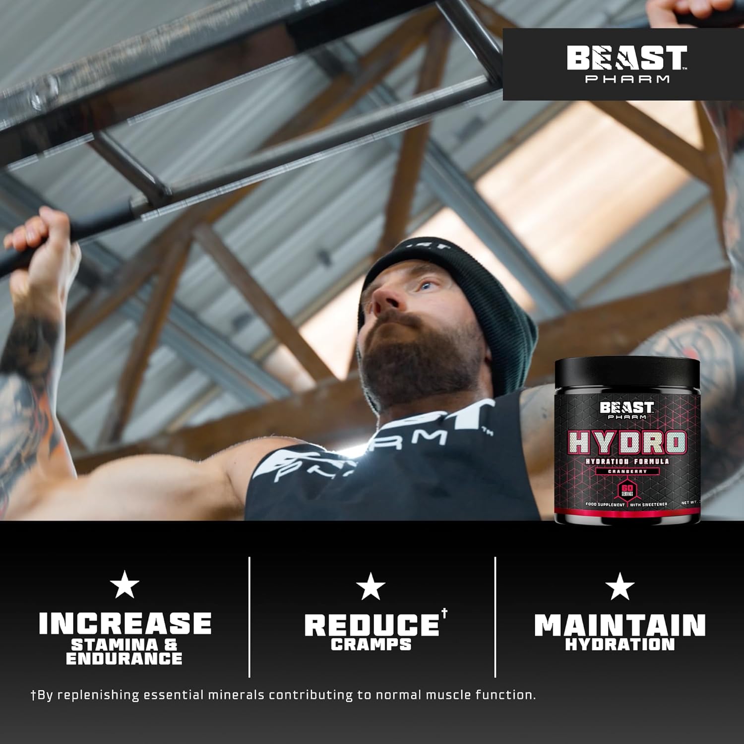 Beast Pharm | Hydration Electrolyte Powder | Eddie Hall's Hydro | 360g/60 Servings | Cranberry