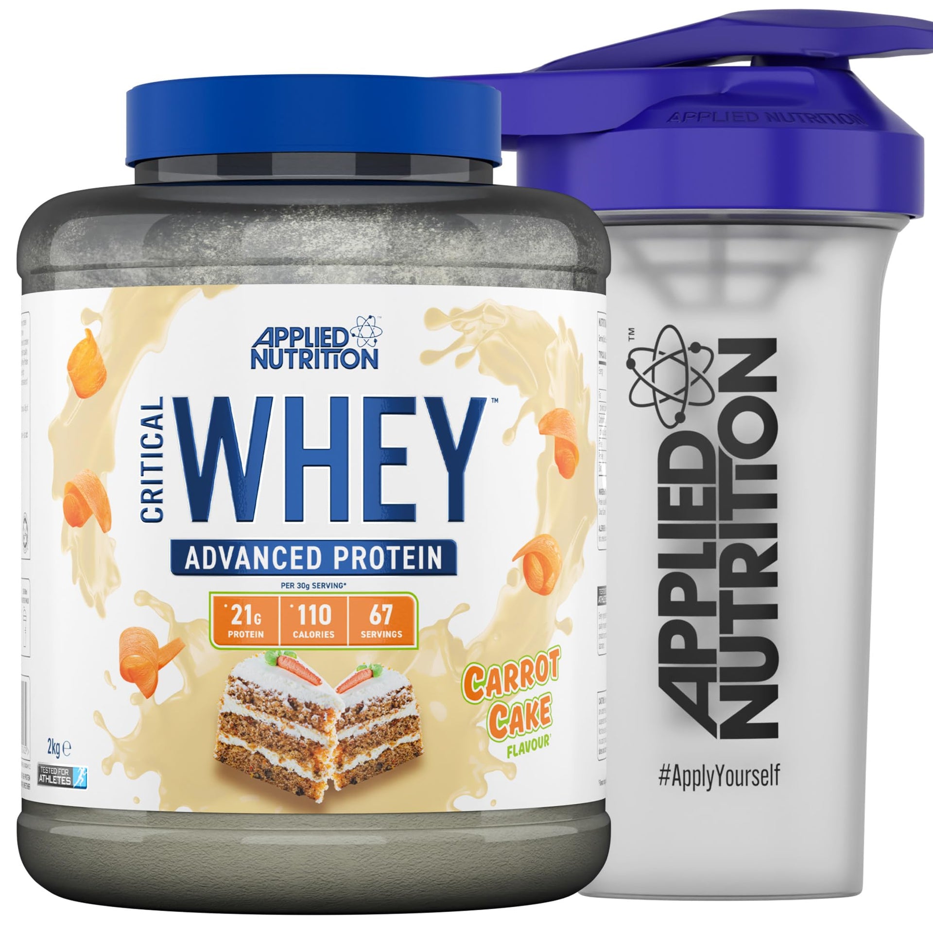 Applied Nutrition Critical Whey Protein Powder 2kg - High Protein Powder, Protein Milkshake, Muscle Building Supplement with BCAAs & Glutamine (2kg - 67 Servings) (Carrot Cake)