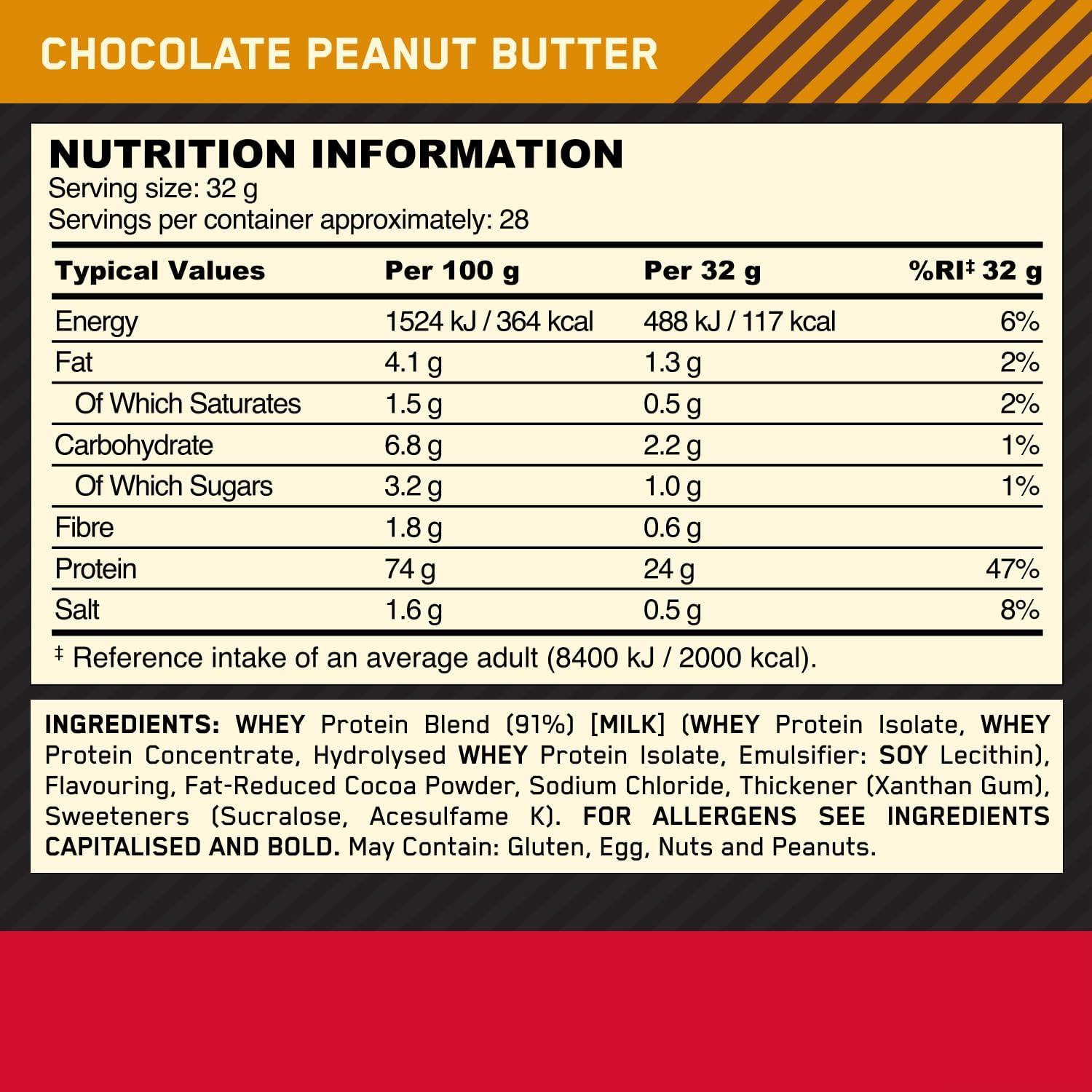 Optimum Nutrition Gold Standard 100% Whey Protein, Muscle Building Powder With Naturally Occurring Glutamine and BCAA Amino Acids, Chocolate Peanut Butter Flavour, 28 Servings, 896 g