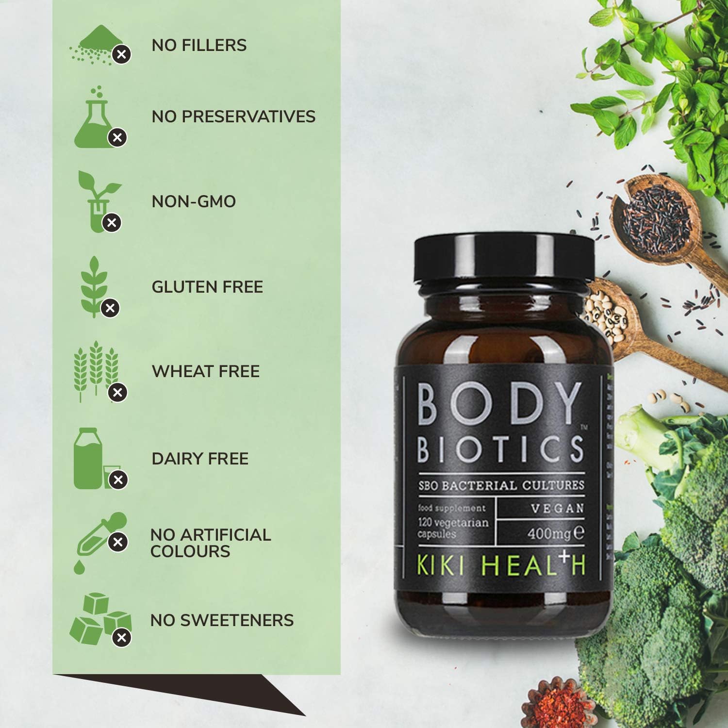 KIKI Health Body Biotics for Men & Women | Probiotics Supplement | Strengthens Digestive & Gut Health | Reduces Bloating | Dietary Probiotics for Colon & Immune Health | Promotes Wellness (120 Count)