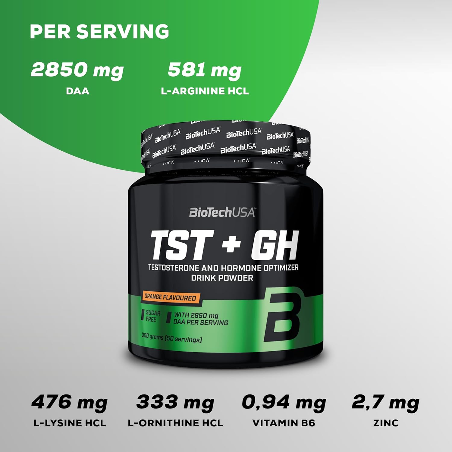 BioTechUSA TST + GH | Testosterone & Hormone Boosting Drink Powder | 2,850mg DAA | Amino Acids, Vitamins, Minerals | Sugar-, Lactose- and Gluten-Free | 300g | Orange