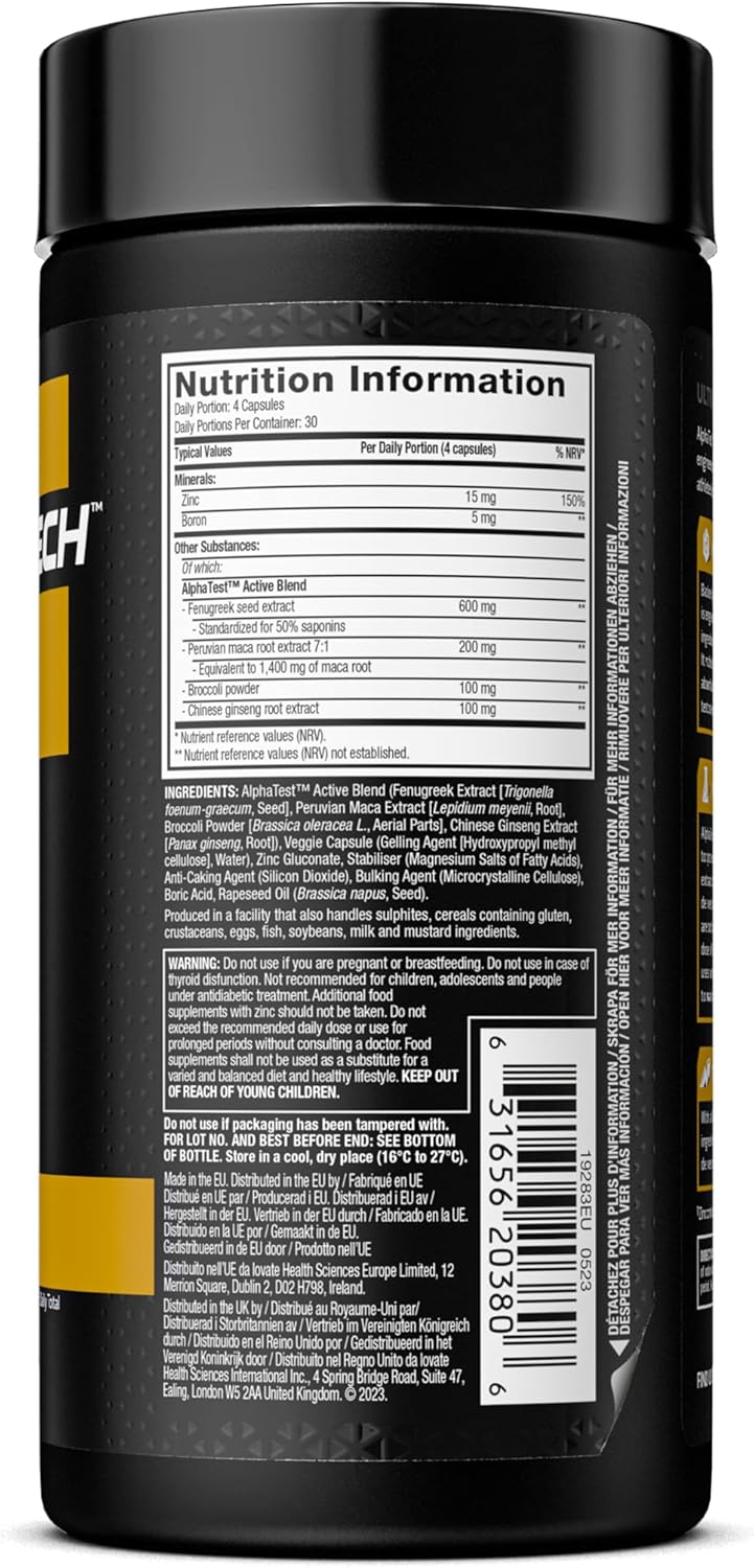 MuscleTech AlphaTest Testosterone Booster Supplement for Men, Workout Supplement, Muscle Strength Builder for Men, 200mg Maca Extract, Zinc & Boron, 120 Capsules, 30 Servings