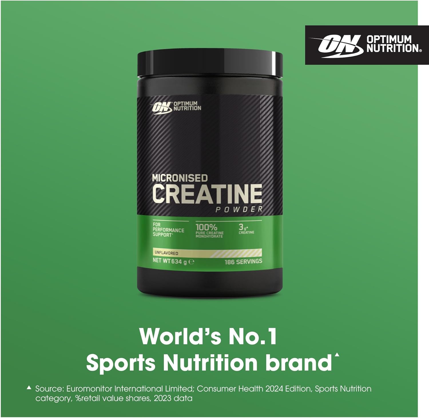 Optimum Nutrition Micronised Creatine Powder, 100% Pure Creatine Monohydrate Powder for Performance and Muscle Power, Unflavoured Shake, 186 Servings, 634 g