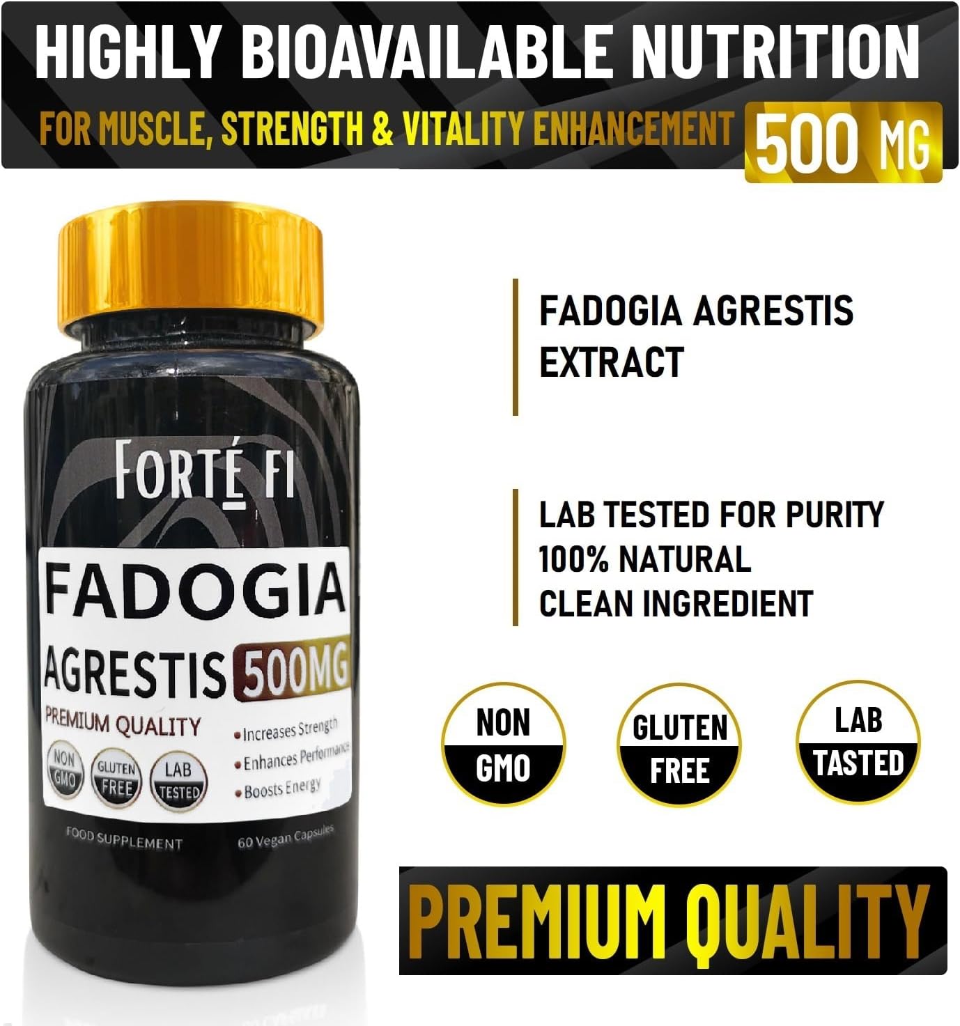 Fadogia Agrestis - Testosterone Boosters Supplements for Men - Use with Turkesterone - Supplement for Muscle Growth - 60 x 500mg