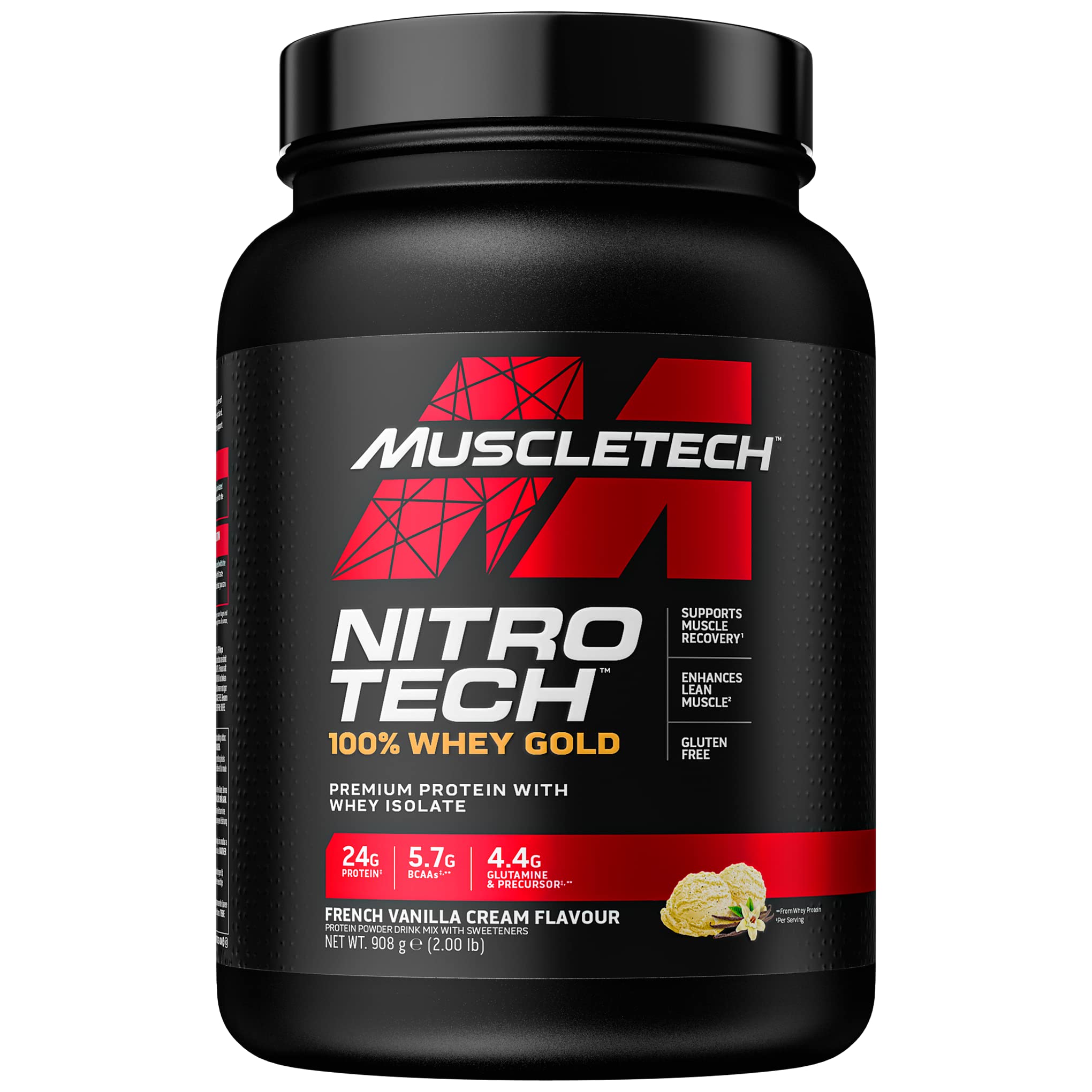 MuscleTech NitroTech 100% Whey Gold Protein Powder, Build Muscle Mass, Whey Isolate Protein Powder & Peptides, Protein Shake For Men & Women, 5.7g BCAA, 71 Servings, 2.27kg, Strawberry Shortcake