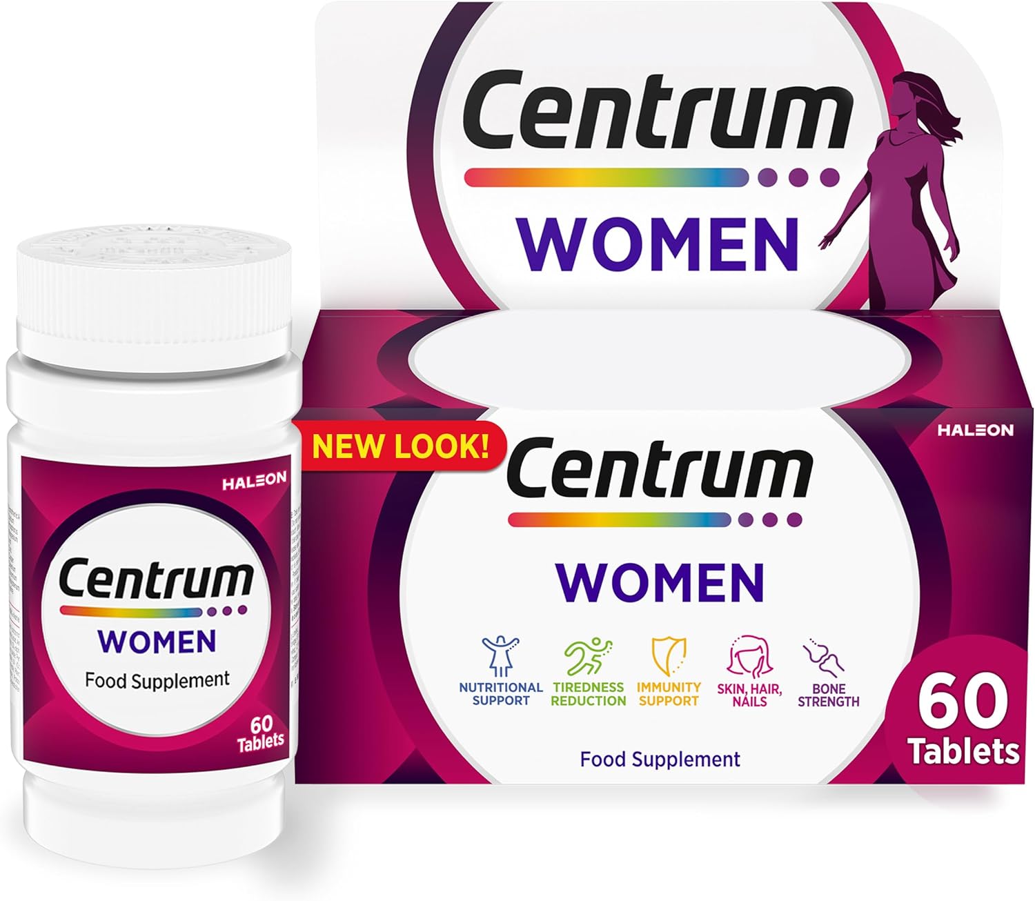 Centrum Women Multivitamin Tablets for Women, 60 Tablets, Vitamins with 23 Essential Nutrients, including Vitamin C, D, and Iron (Packaging and Tablet colour may vary slightly)