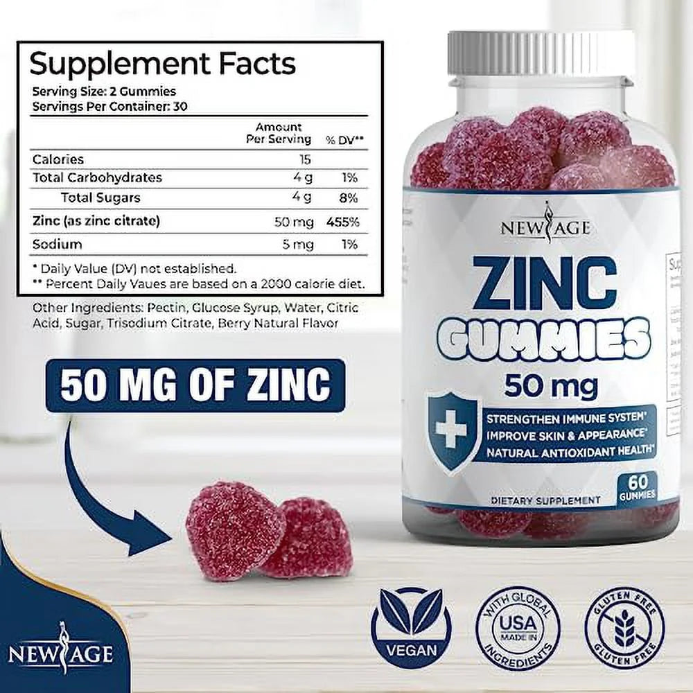 Zinc Gummies - 2 Pack - 50Mg High Immune Booster Zinc Supplement, Immune Defense, Powerful Natural Antioxidant, Non-Gmo 