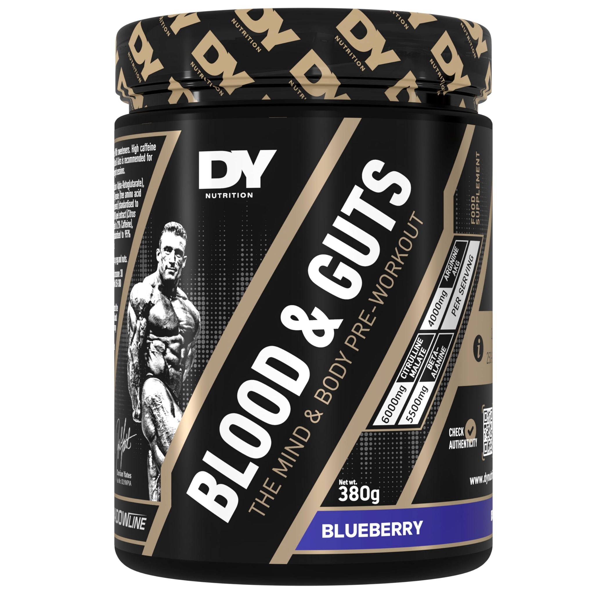 DY Nutrition - Blood and Guts Pre Workout Powder, 380g (Mango) - High Strength Preworkout with 350mg Caffeine, Citrulline Malate, Beta Alanine, Arginine AKG, L-Tyrosine, Vitamin B3 for Men & Women