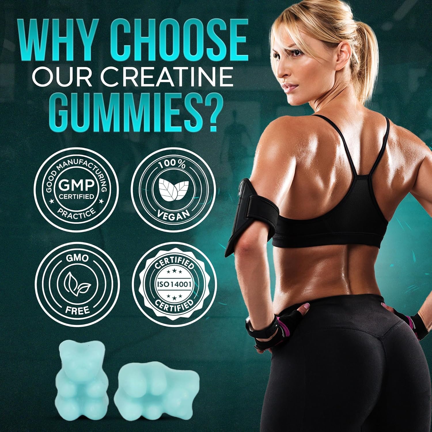 Creatine Gummies 3000mg 60 Gummies 1 Month Supply Creatine Monohydrate Gummies - Pre Workout - Muscle Growth Supplements for Men & Women - Vegan - Mixed Fruit Flavour