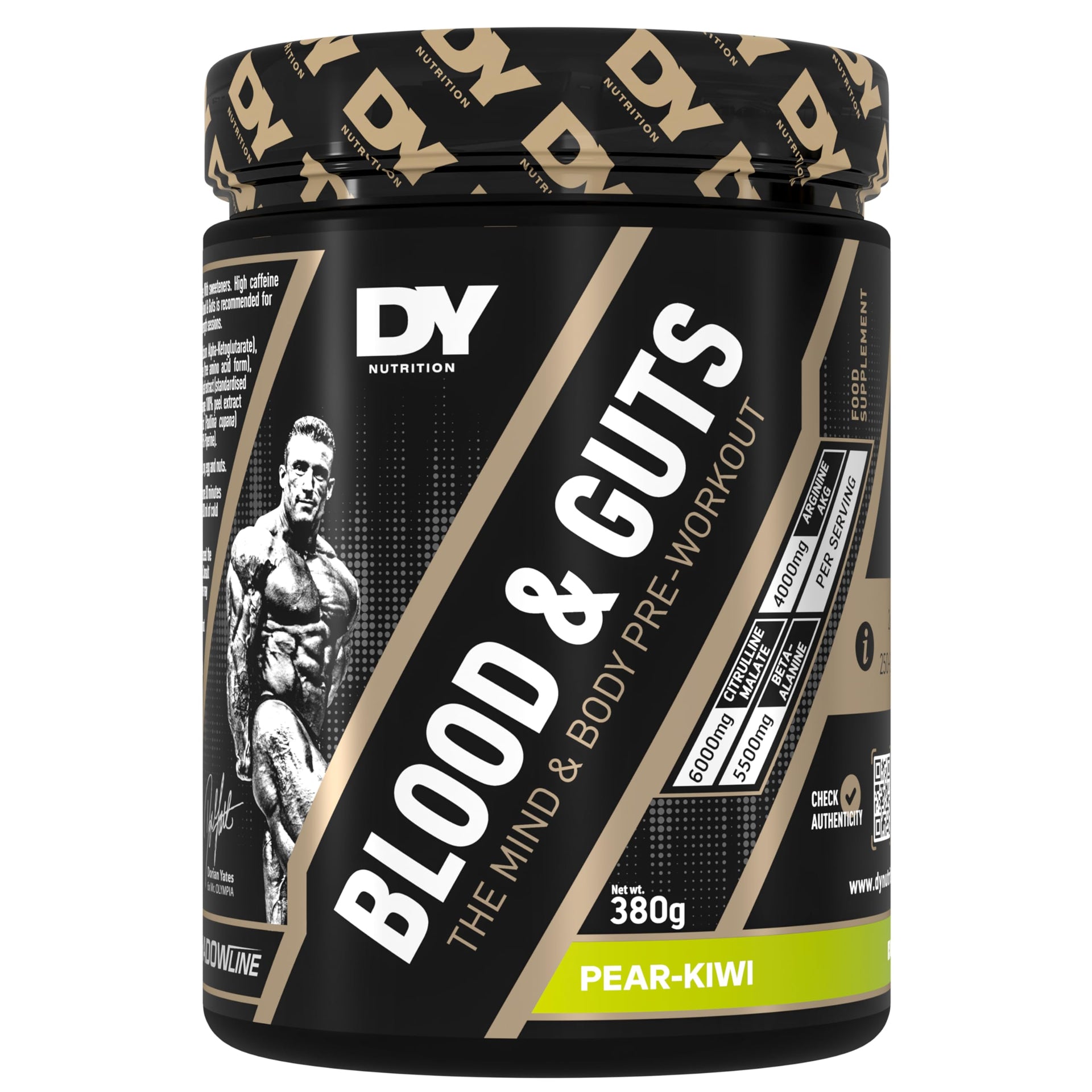 DY Nutrition - Blood and Guts Pre Workout Powder, 380g (Mango) - High Strength Preworkout with 350mg Caffeine, Citrulline Malate, Beta Alanine, Arginine AKG, L-Tyrosine, Vitamin B3 for Men & Women