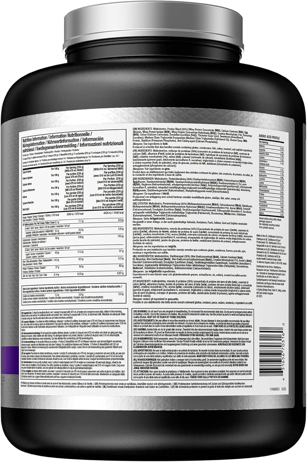 MuscleTech MassTech Elite Protein Powder, Weight & Muscle Mass Gainer, Whey Isolate Mass Protein Powder With 3g Creatine, 80g Protein, 18g BCAA, 14 Servings, 3.2kg, Vanilla Cake