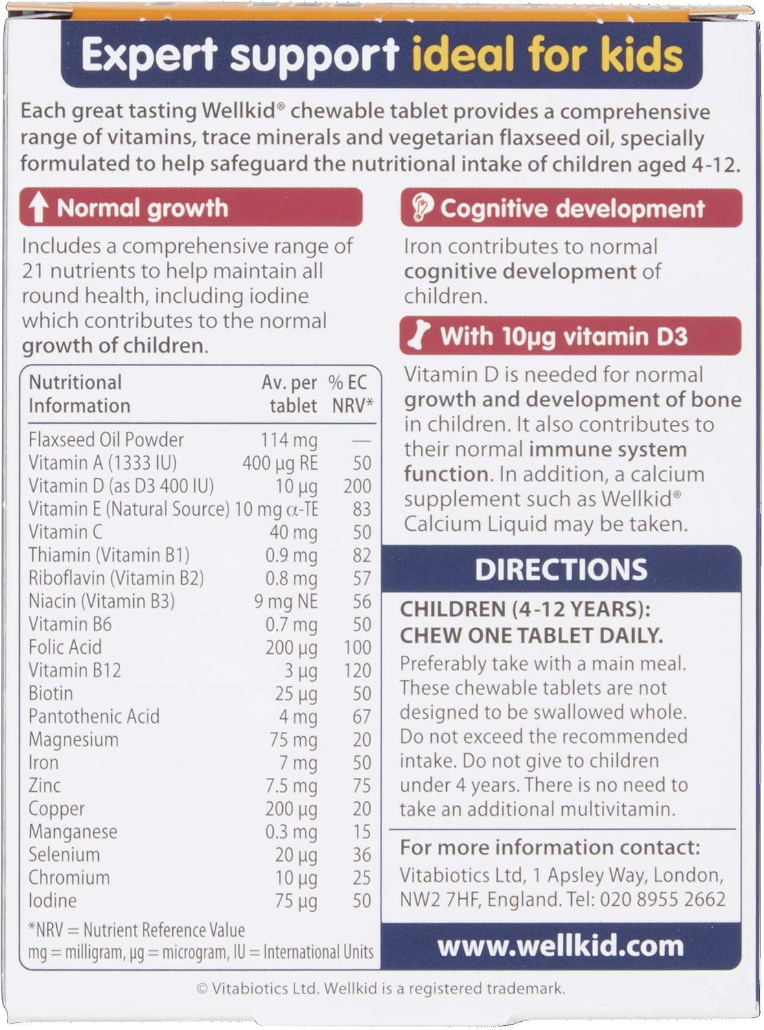 Wellkid Vitabiotics Multi-Vitamin Smart Chewable - 30 Tablets