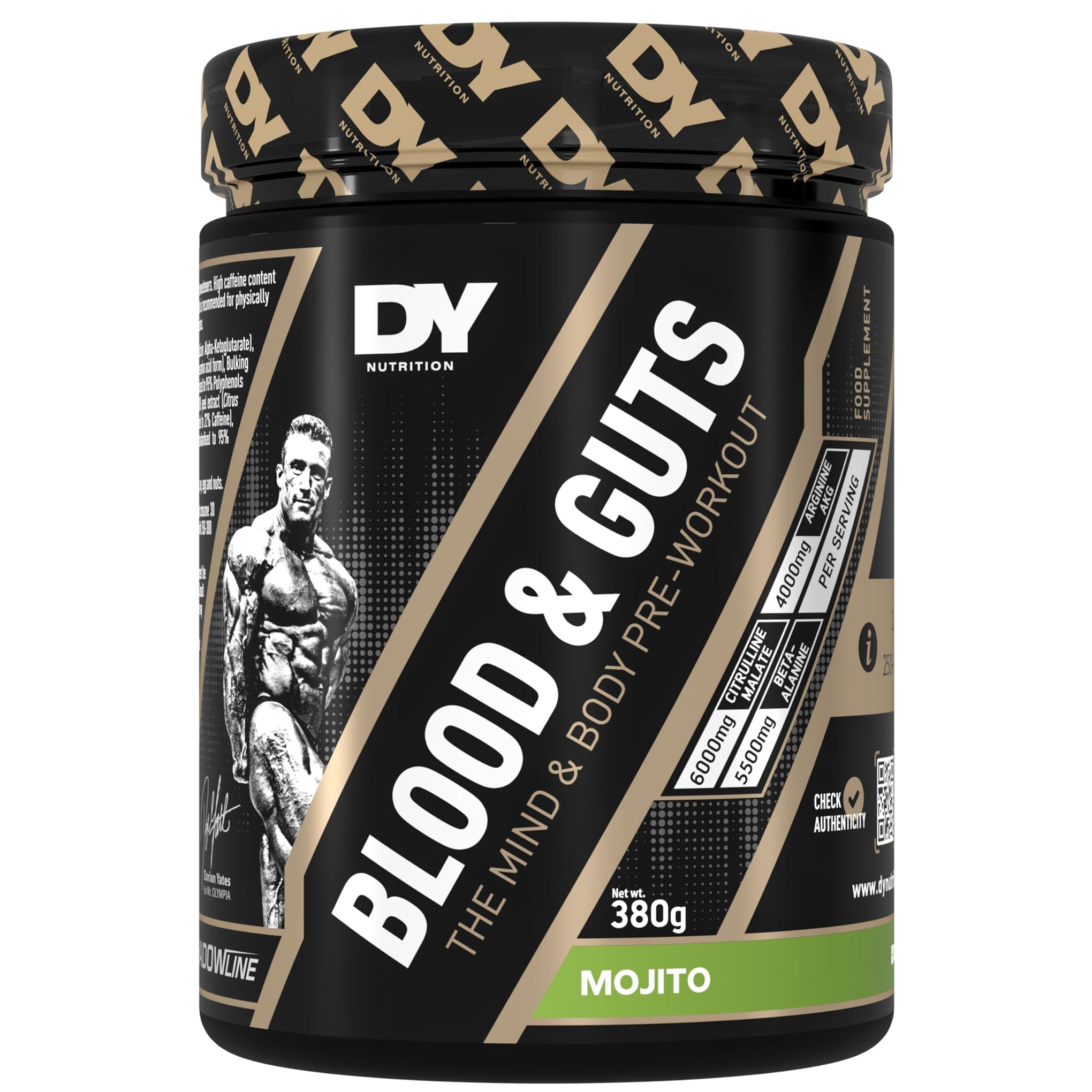 DY Nutrition - Blood and Guts Pre Workout Powder, 380g (Mango) - High Strength Preworkout with 350mg Caffeine, Citrulline Malate, Beta Alanine, Arginine AKG, L-Tyrosine, Vitamin B3 for Men & Women