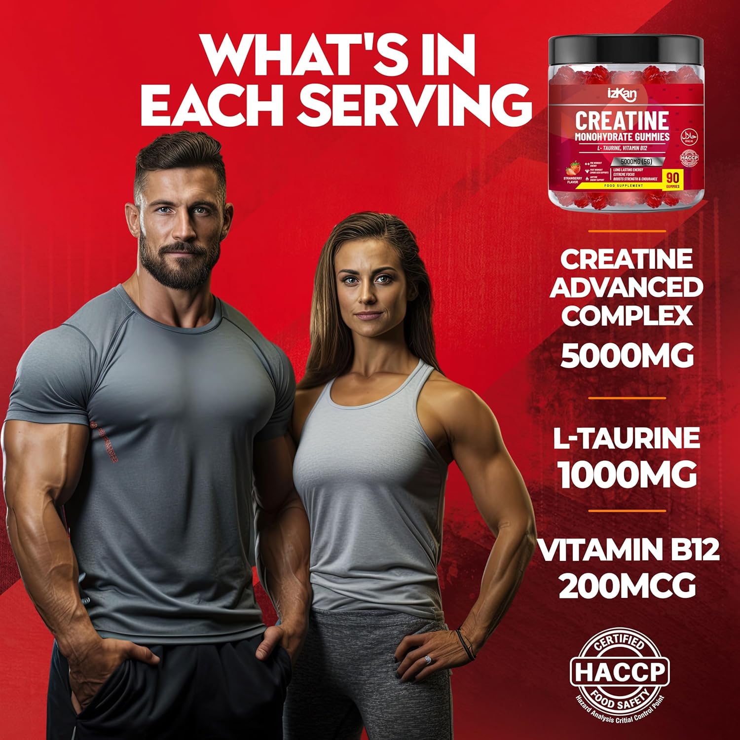 Creatine Gummies 5000mg (5G) for Men & Women - 90 Chewable Creatine Monohydrate Gummies Strawberry Flavoured | Pre Workout Gym Supplement| Muscle Boost| 3 Per Day - Vegan & Halal (2X)