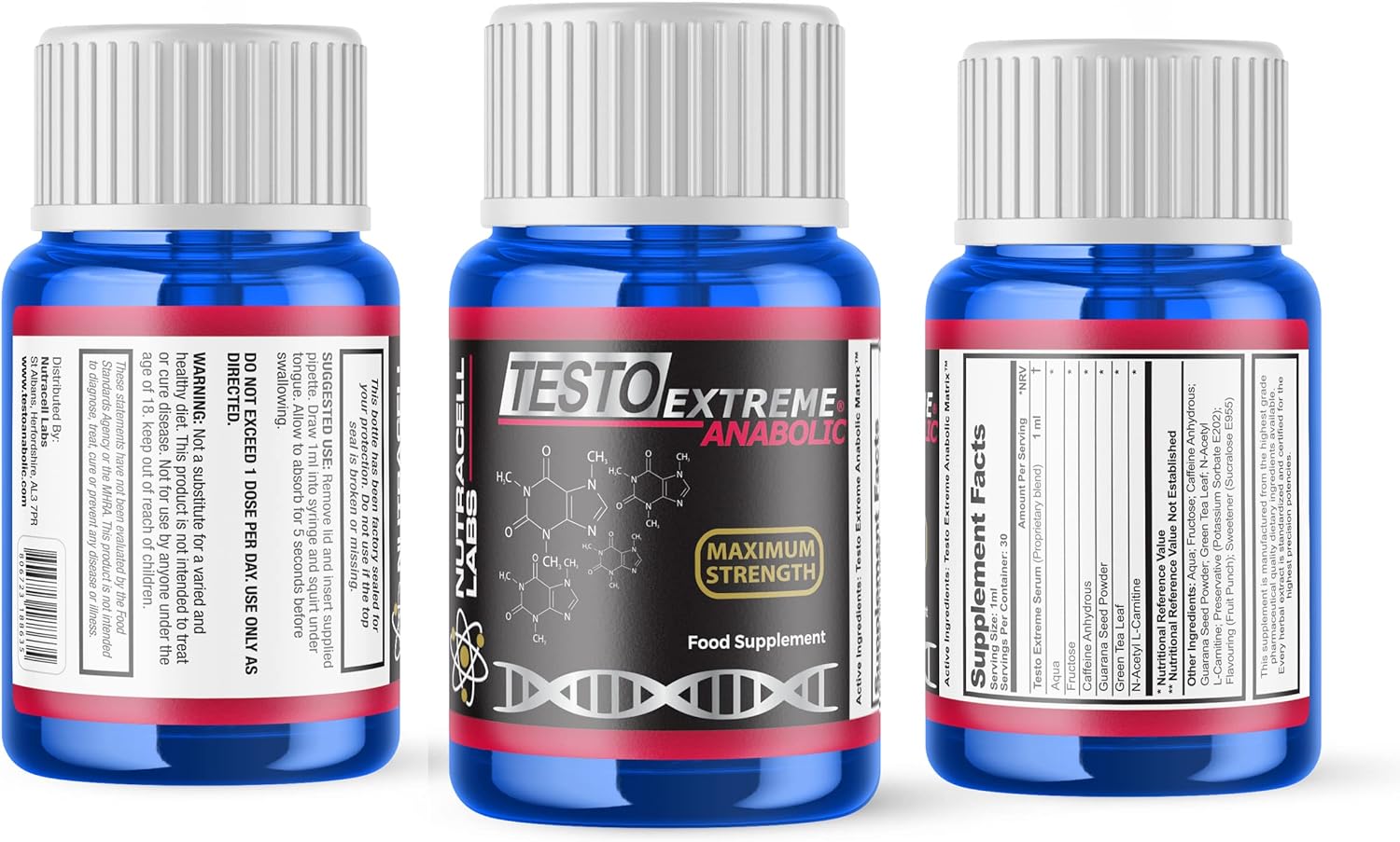 Testo Extreme Anabolic : Testosterone Booster / Muscle Growth & Strength Body Building Supplement (30ml : 1 Month Supply)