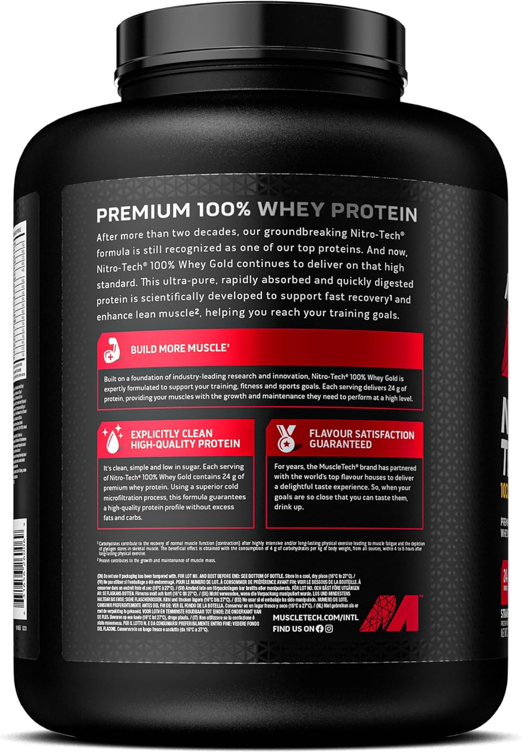 MuscleTech NitroTech 100% Whey Gold Protein Powder, Build Muscle Mass, Whey Isolate Protein Powder & Peptides, Protein Shake For Men & Women, 5.7g BCAA, 71 Servings, 2.27kg, Strawberry Shortcake