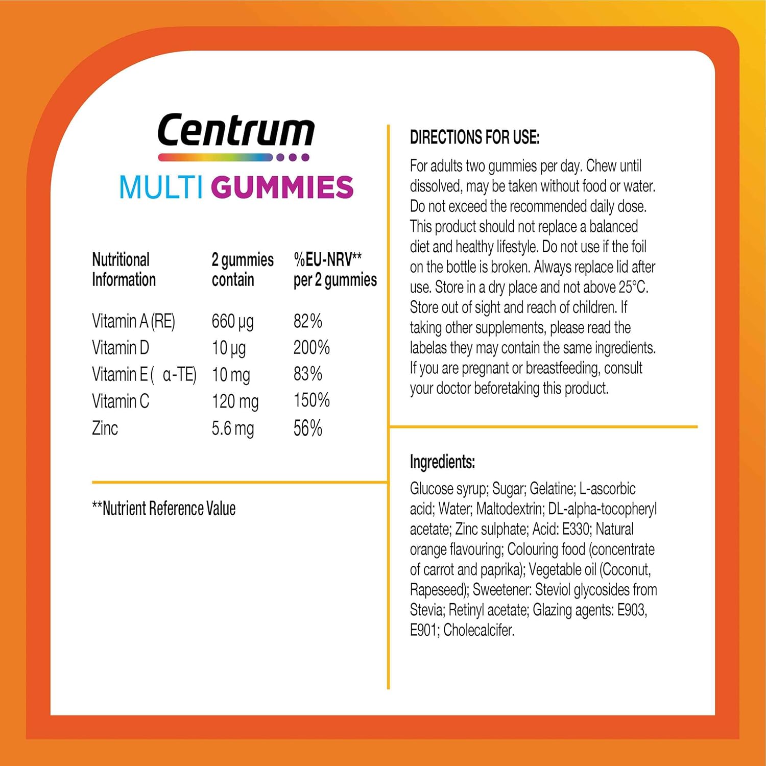 Centrum MultiGummies Immunity Support, Multivitamin Gummies for Men and Women, 60 Gummies, Orange Flavour (Packaging may vary)