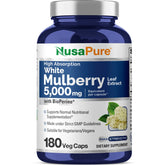 5,000Mg White Mulberry Leaf Extract 180 Veggie Caps with Bioperine, a Vegetarian Dietary Supplement Promoting Adult Wellness, Better Health, and a Unisex Approach