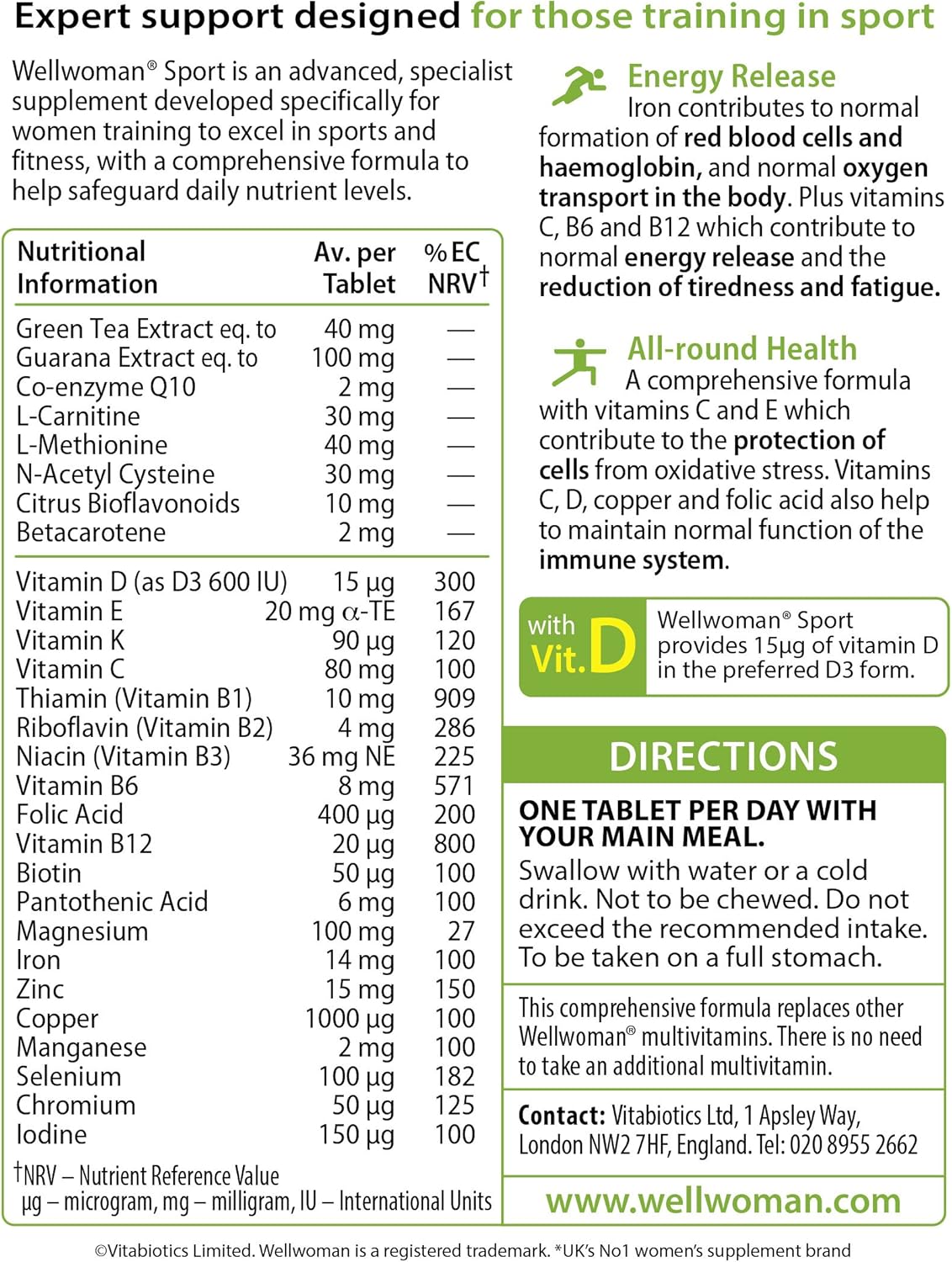 Wellwoman Vitabiotics Sport and Fitness - 30 Tablets