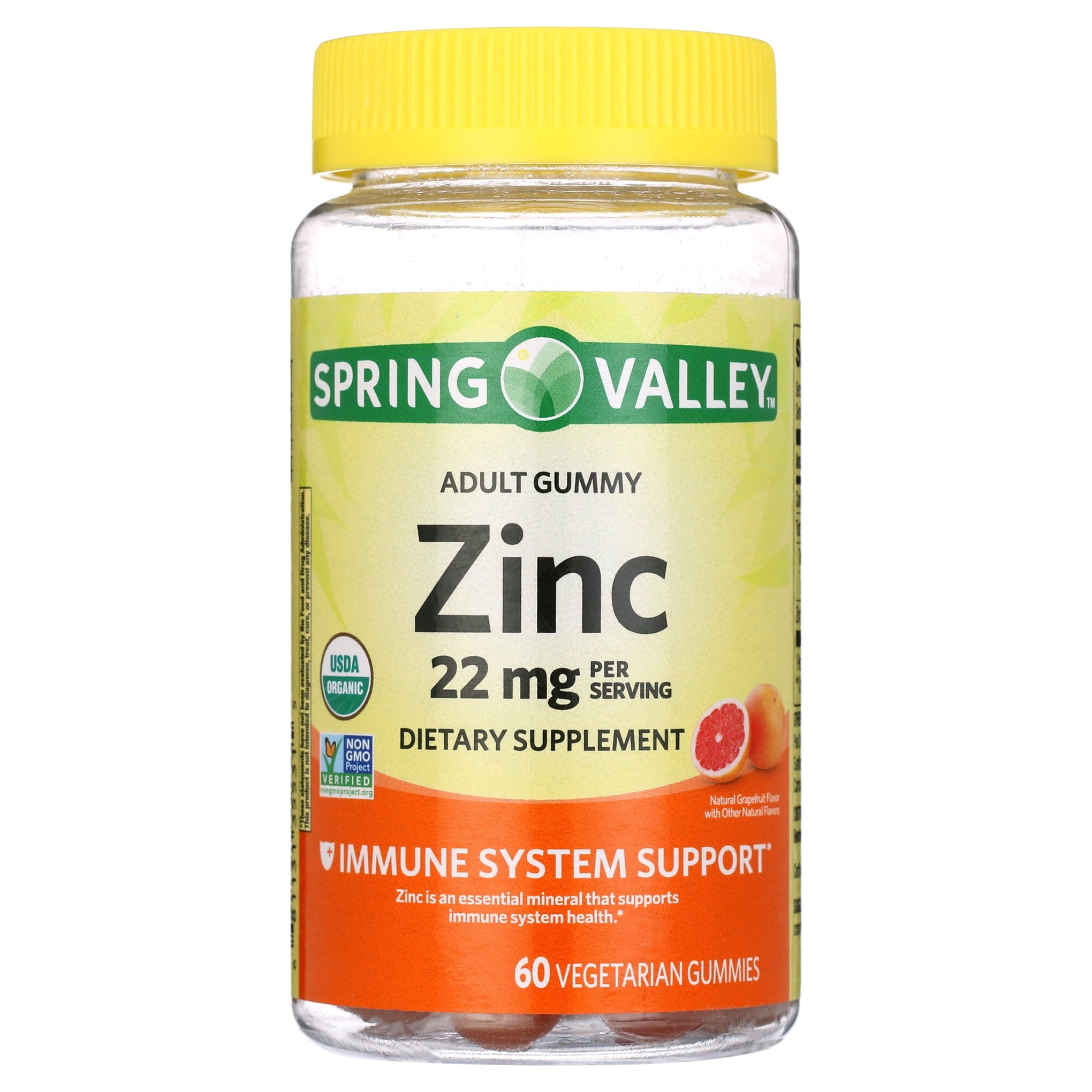 Immune System Support Zinc Supplement Gummies, Grapefruit, 22 Mg, 60 Count