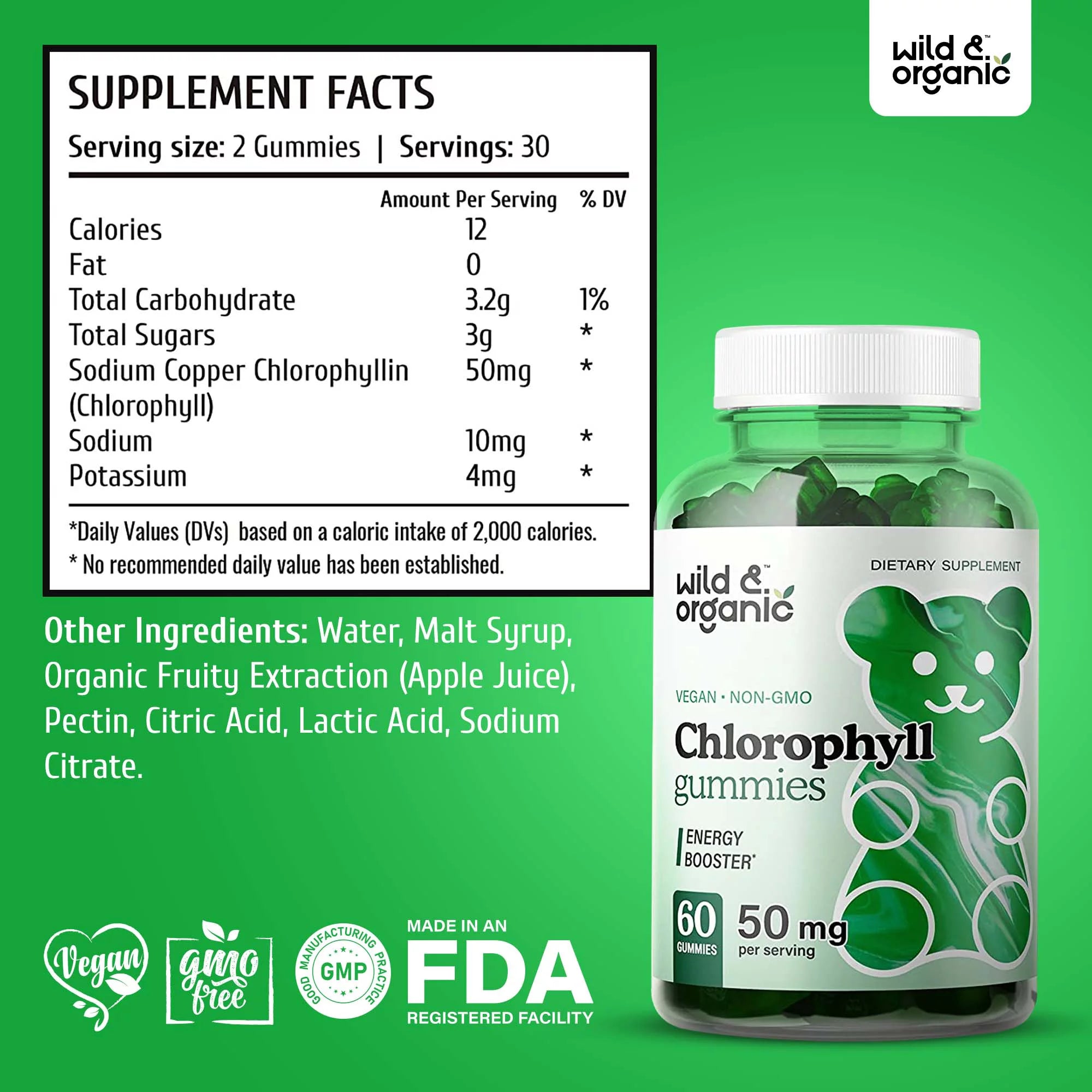 Chlorophyll Gummies - Natural Energy Booster Chlorophyll Supplement, 60 Chews