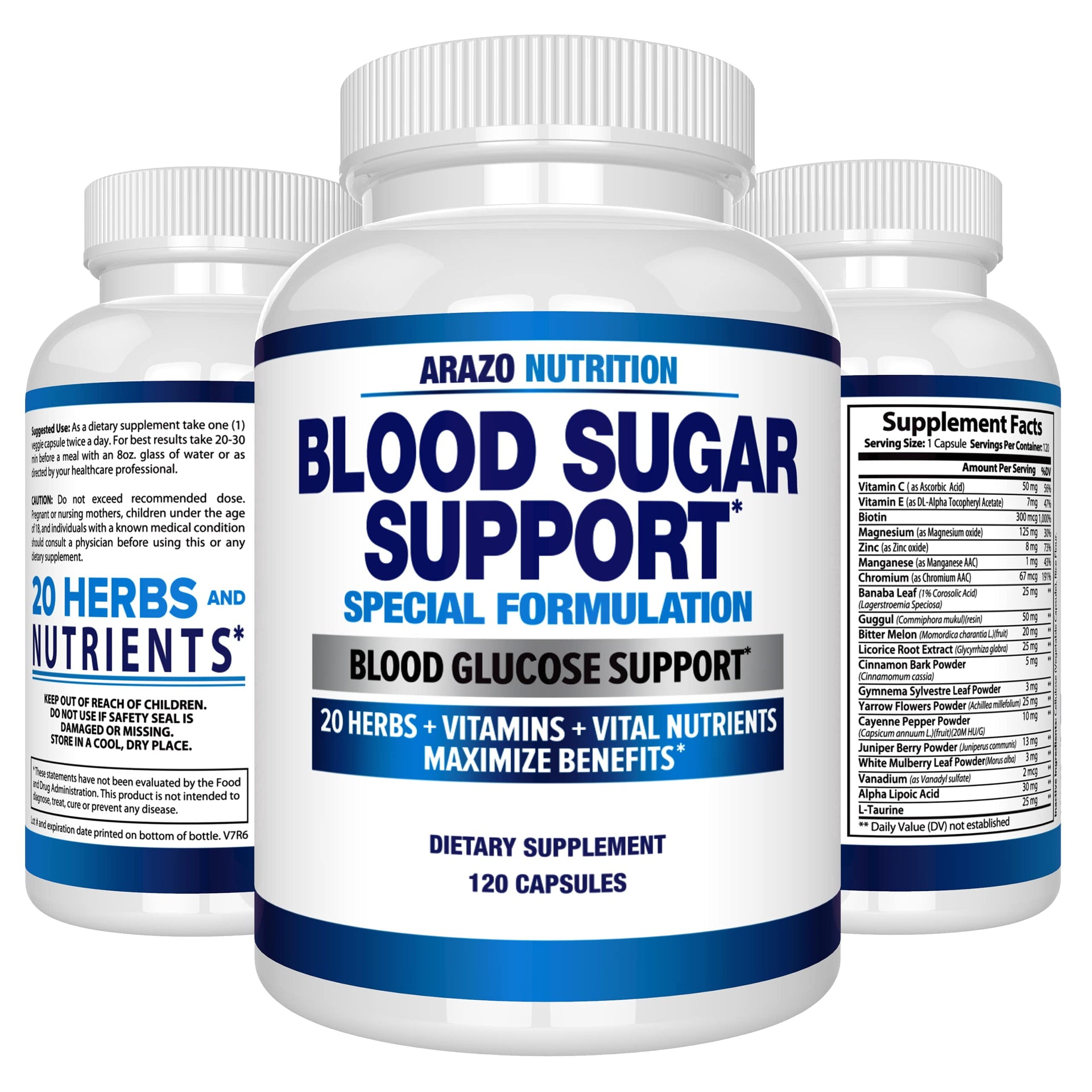 Blood Sugar Support Supplement - 20 Herbs & Multivitamin for Blood Sugar Control with Alpha Lipoic Acid & Cinnamon - 120 Pills 