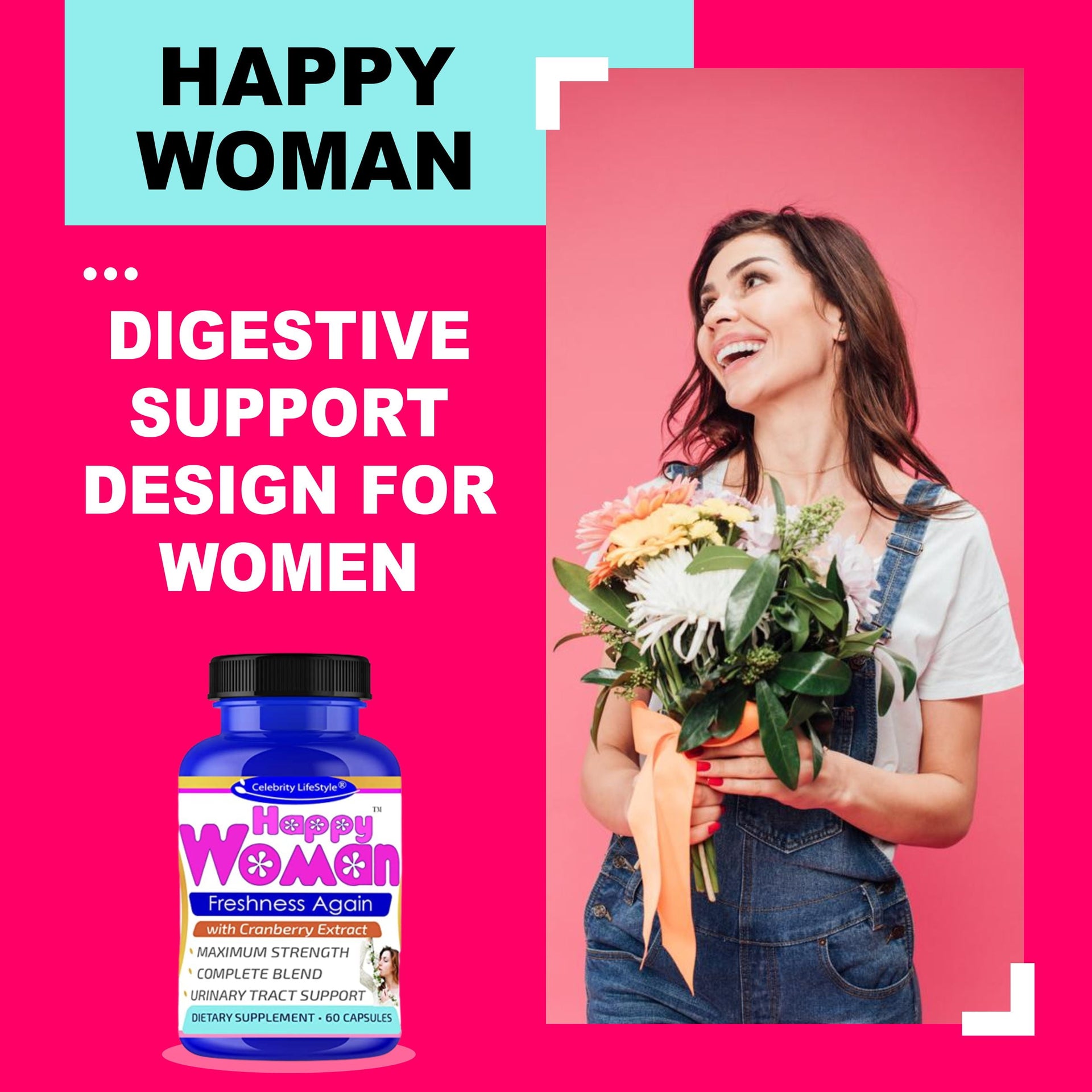 Happy Woman Probiotics for Women, Feminine Odor Support* Female Probiotics 60 Capsules