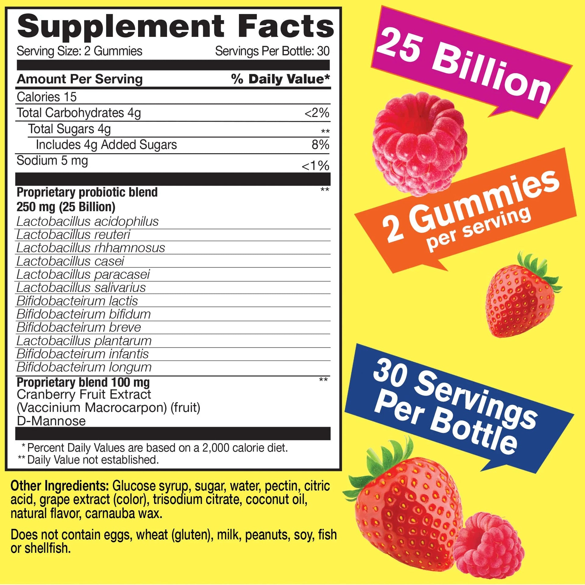 25 Billion Probiotics for Women with Cranberry and D-Mannose Gummies - Vaginal Health, Digestive Support, Gut Health, and Feminine Health - Womens Probiotic with 12 Strains - 60 Gummies