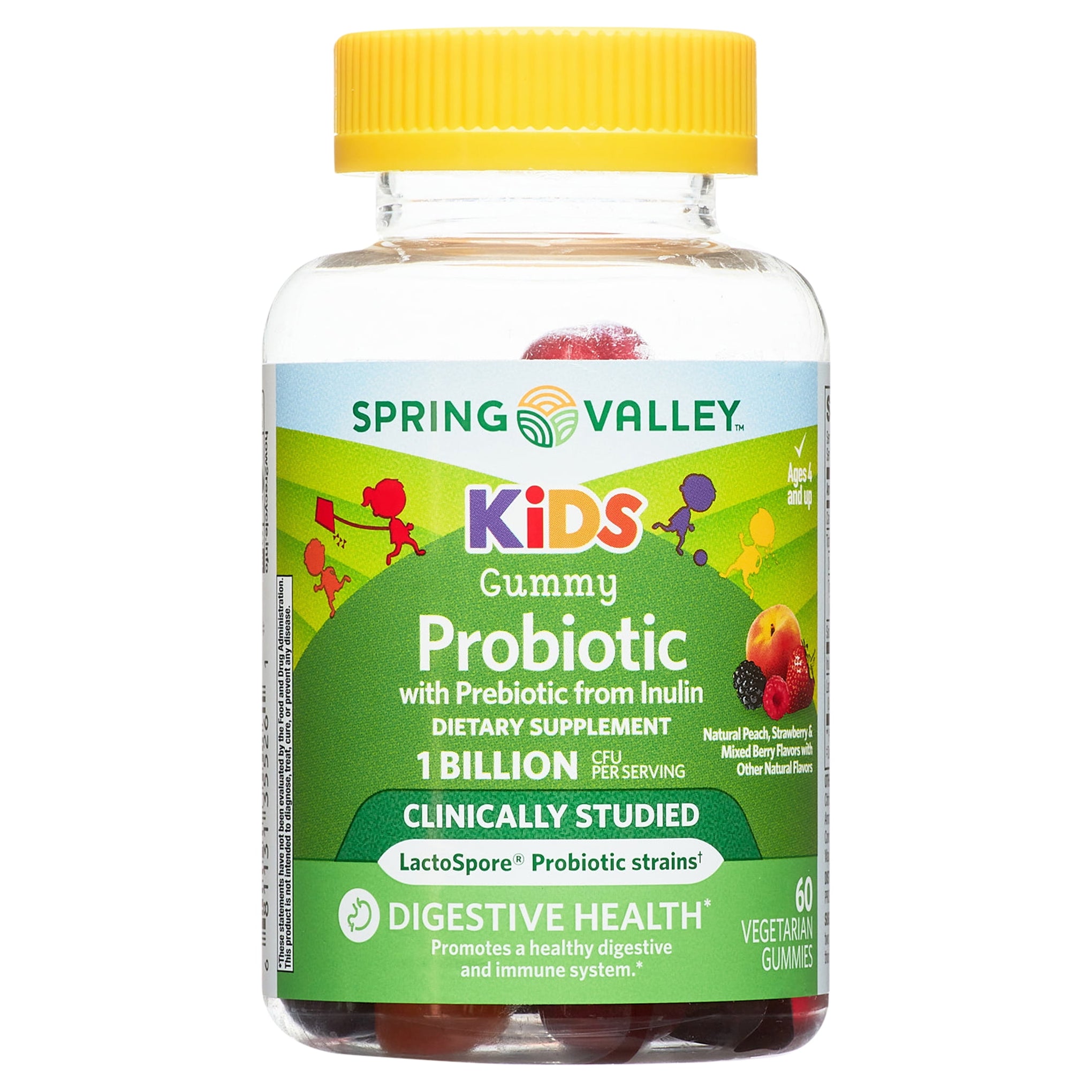 Spring Valley Kids Inulin Probiotic Supplement Vegetarian Gummies, Assorted Fruit, 60 Count