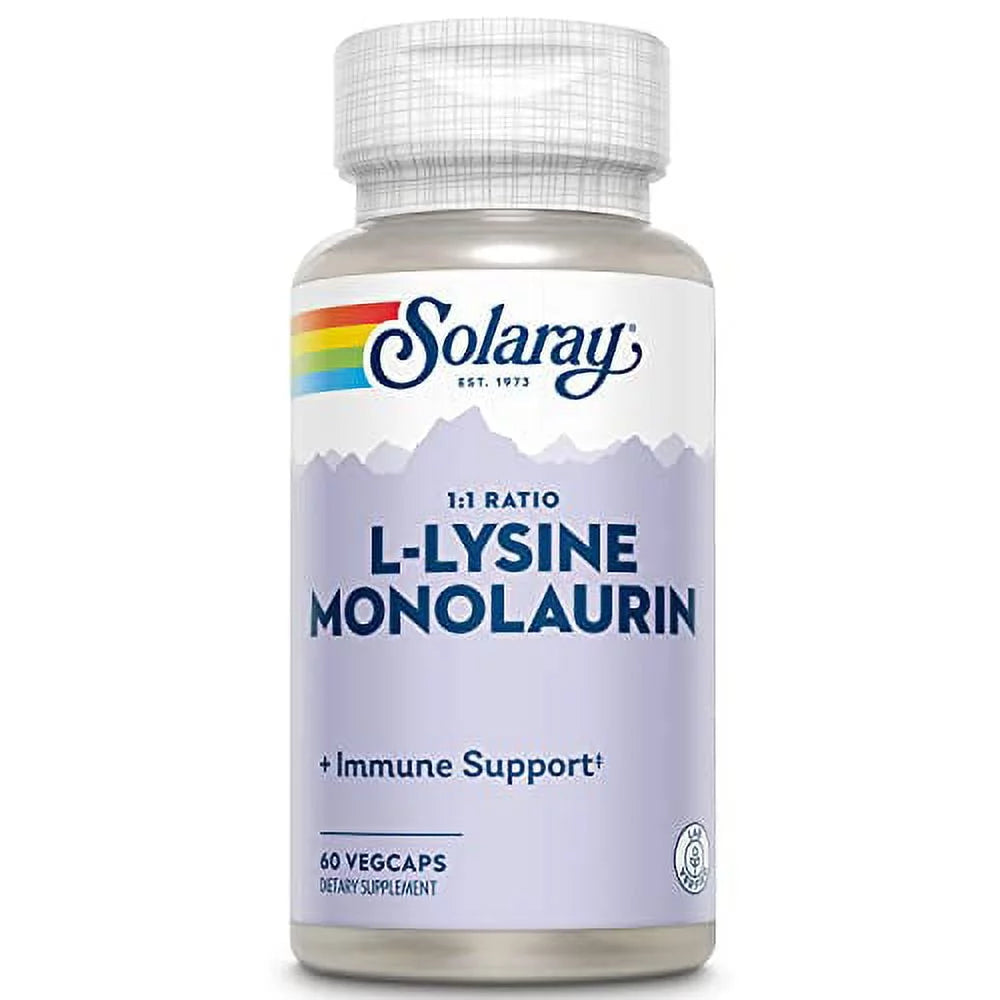 L-Lysine Monolaurin Immune Supplement | 1:1 Ratio for Immune System Function & Skin Health Support, 60 Vegcaps, 30 Serv.