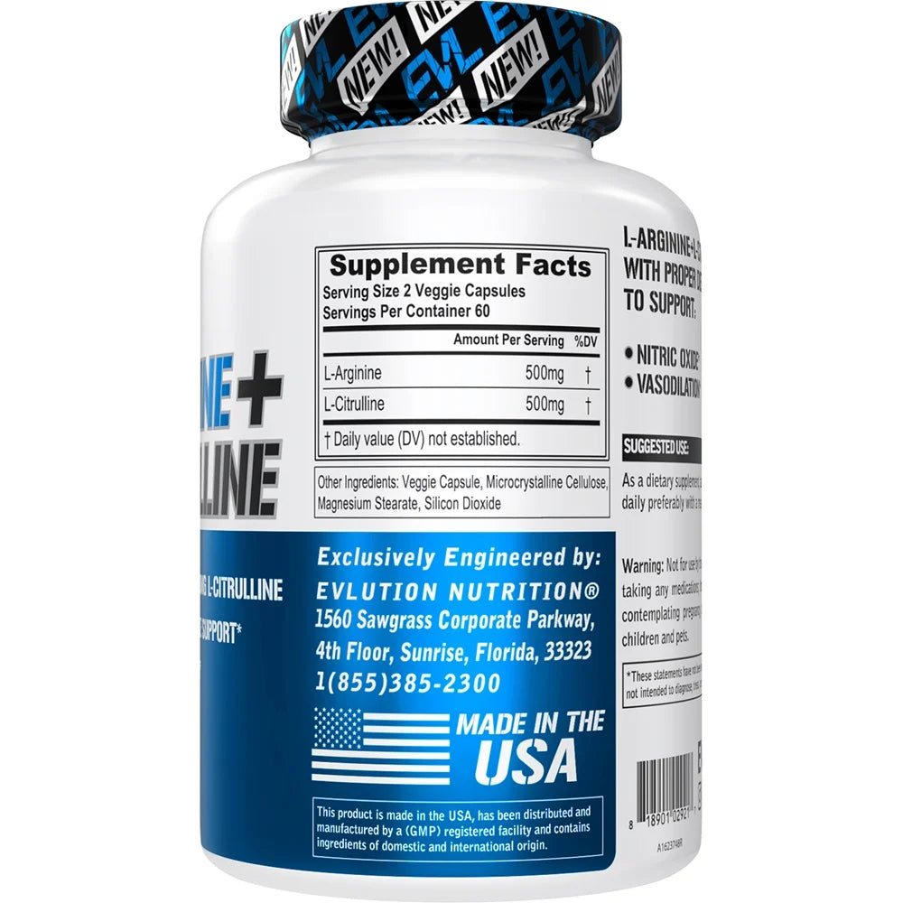 L-Arginine + L-Citrulline - Endurance + Workout Performance Supplement 