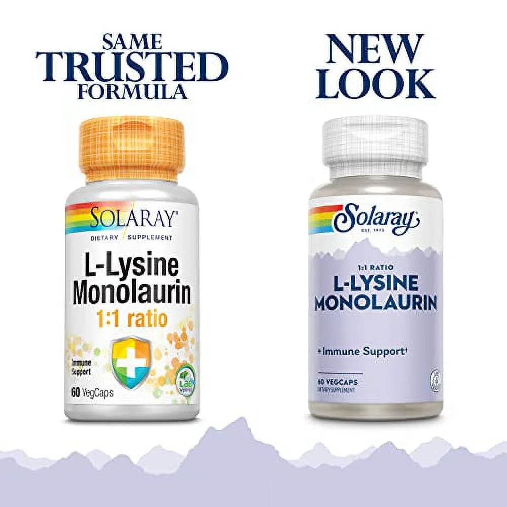 L-Lysine Monolaurin Immune Supplement | 1:1 Ratio for Immune System Function & Skin Health Support, 60 Vegcaps, 30 Serv.