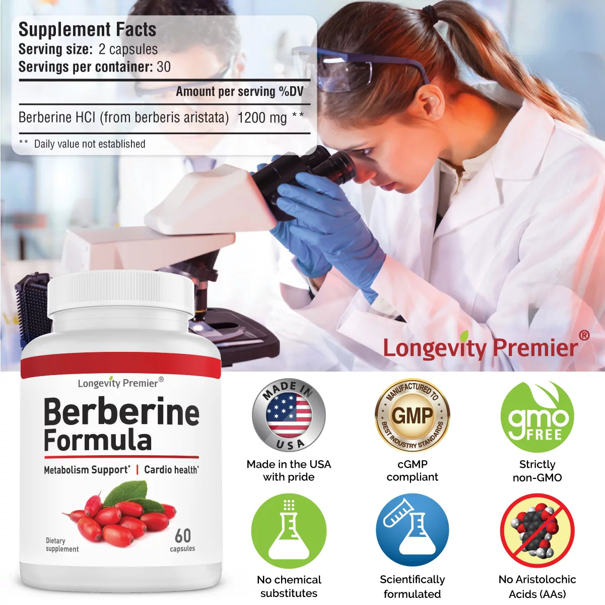 Berberine Formula: Premier Blood Sugar Support & Healthy Cholesterol Levels Booster. High Potency 1200Mg