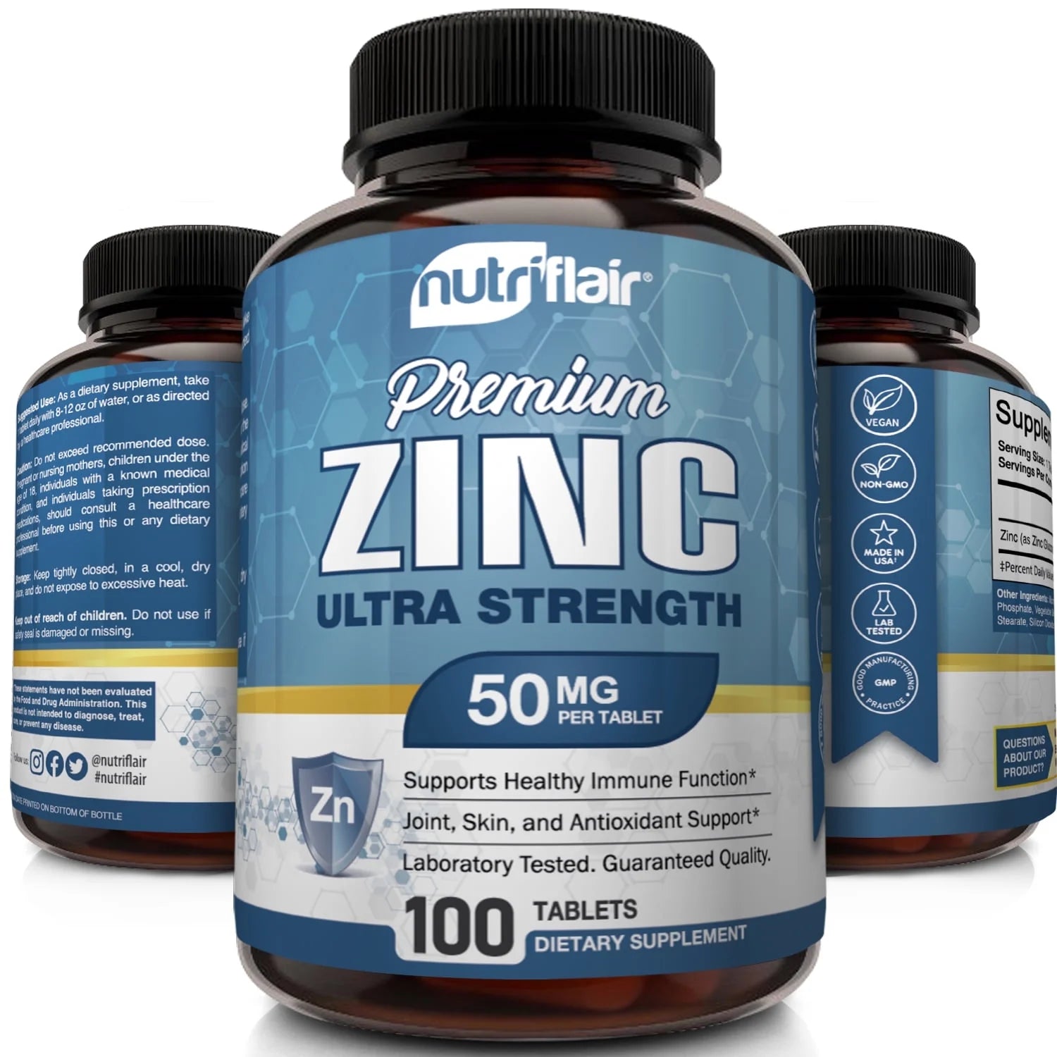 Zinc Supplement Natural Immune Booster Energy and Focus Support, 100 Tablets