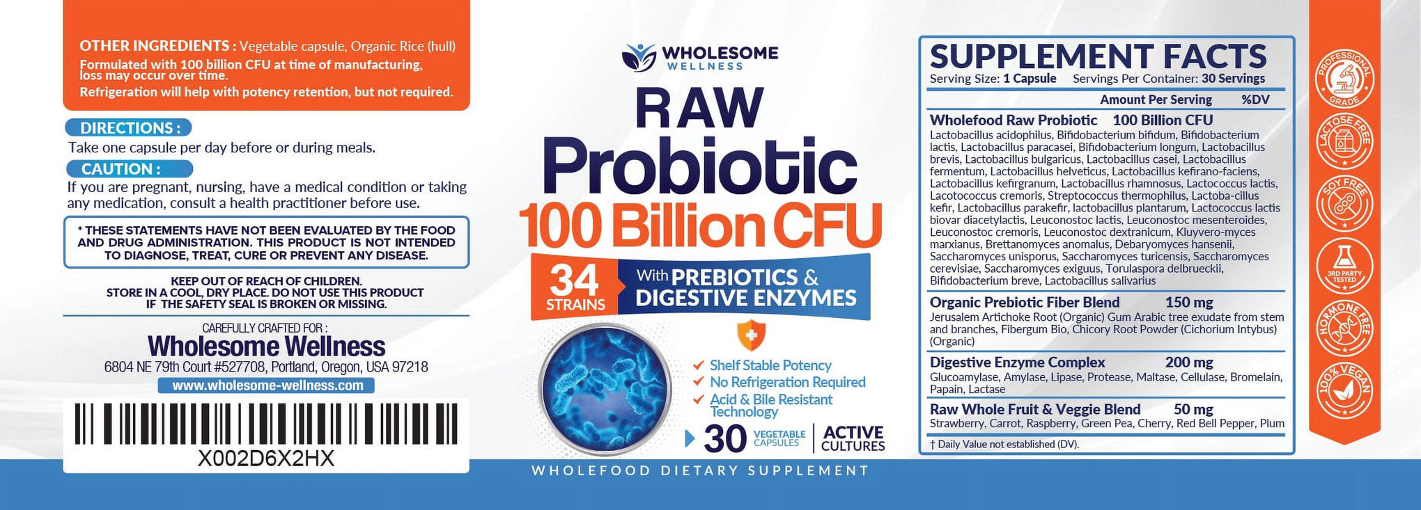 Raw Probiotics 100 Billion CFU, Probiotics for Women, Probiotics for Men and Adults