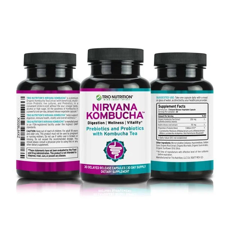 Nirvana Kombucha | Billions of Multi-Strain Probiotics, Prebiotic & Organic Kombucha Tea | Eases Bloating, Digestive & Immune Support for Men & Women | Supports PH Balance*