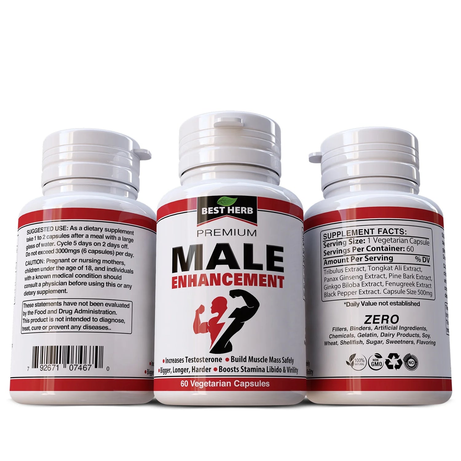 Natural Male Booster Supplement - Increased Energy Power-Stamina Booster 60 Vegetarian Pills